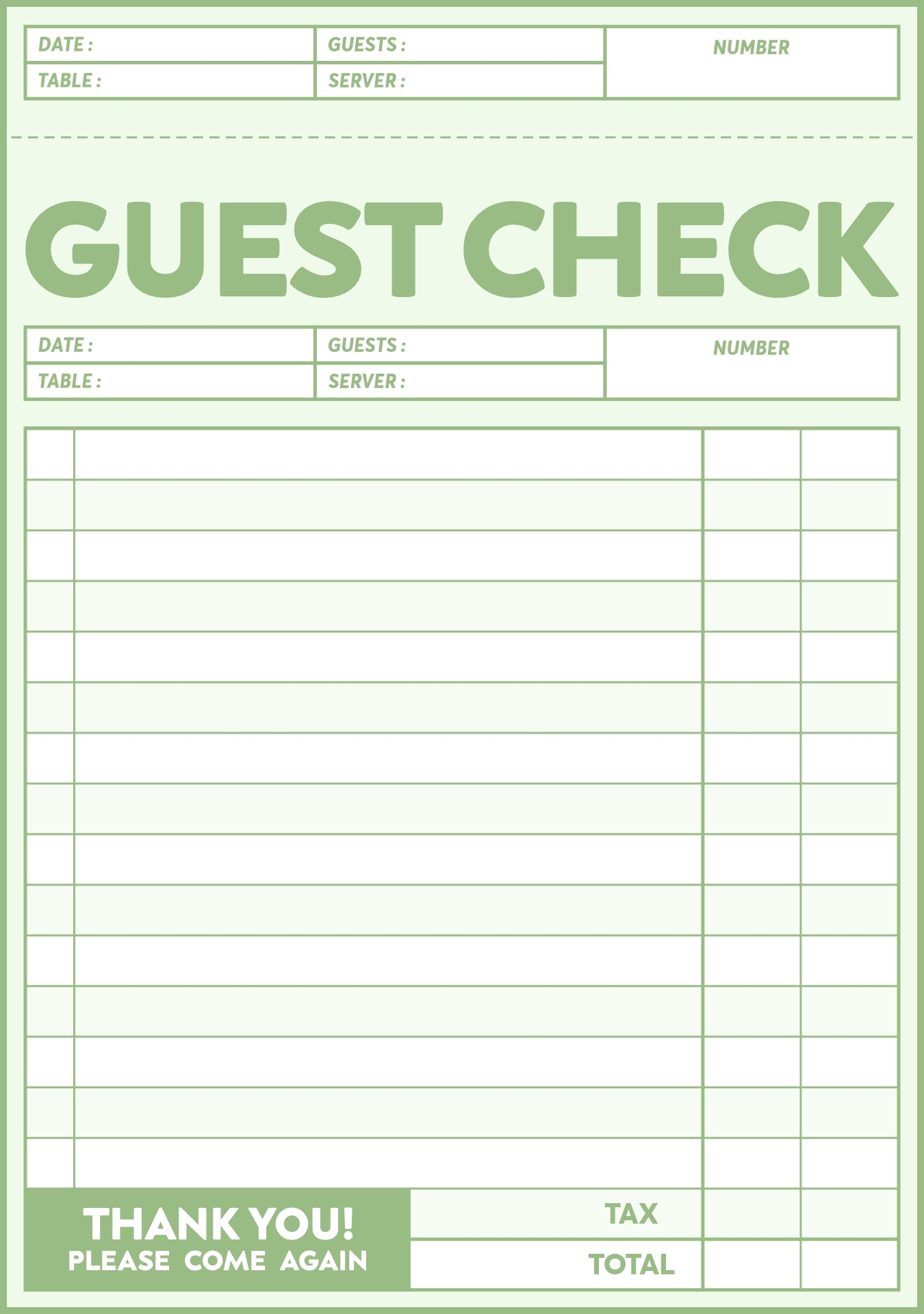 Free Printable Guest Check Template Free Printable Guest Check Template