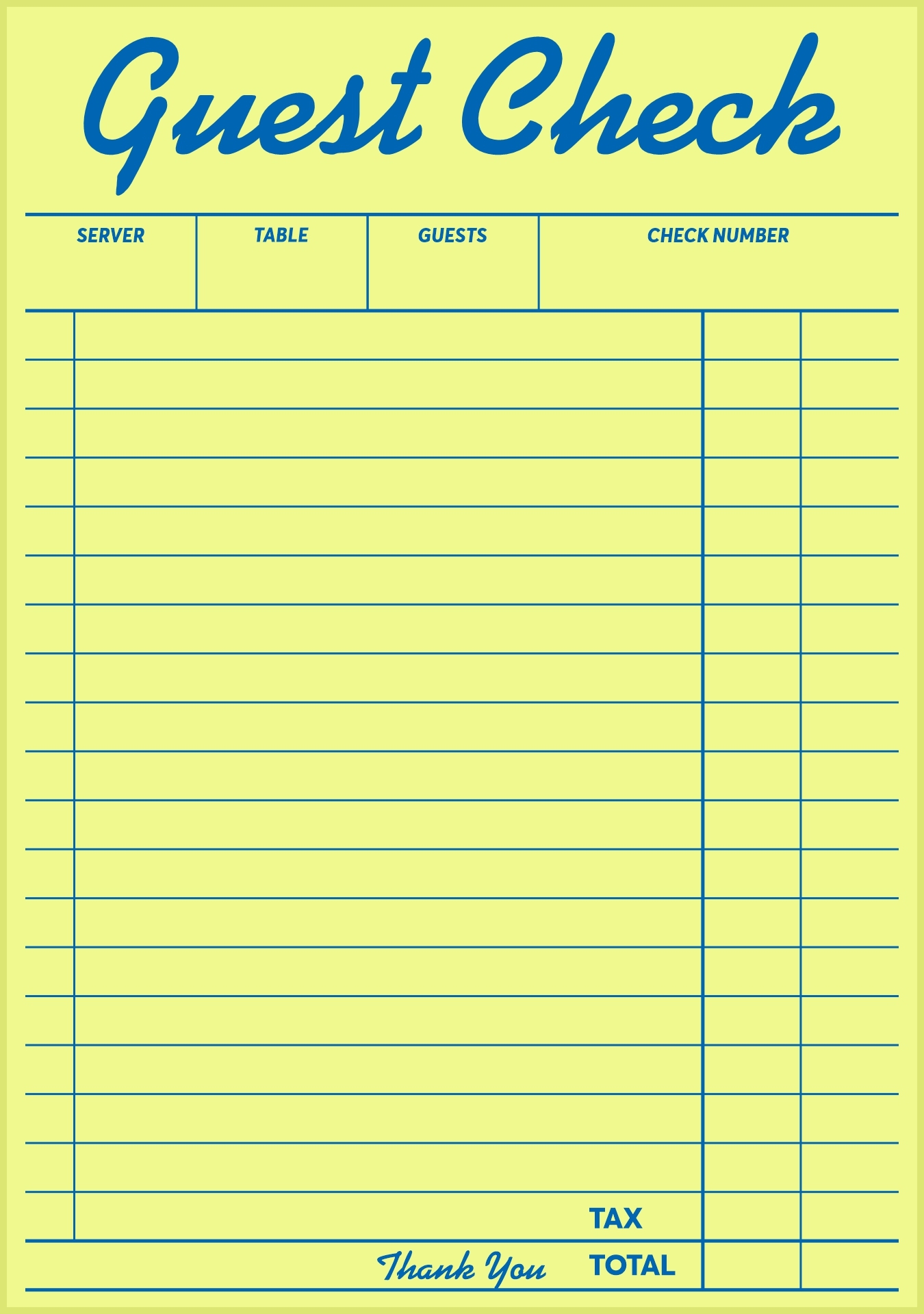 Guest Checks For Restaurants 11 Free PDF Printables Printablee