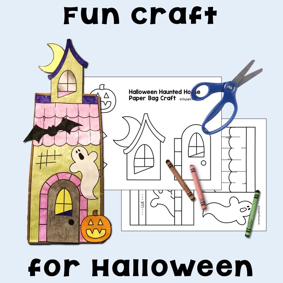 Halloween Haunted House Paper Bag Craft Activity For Kids Etsy