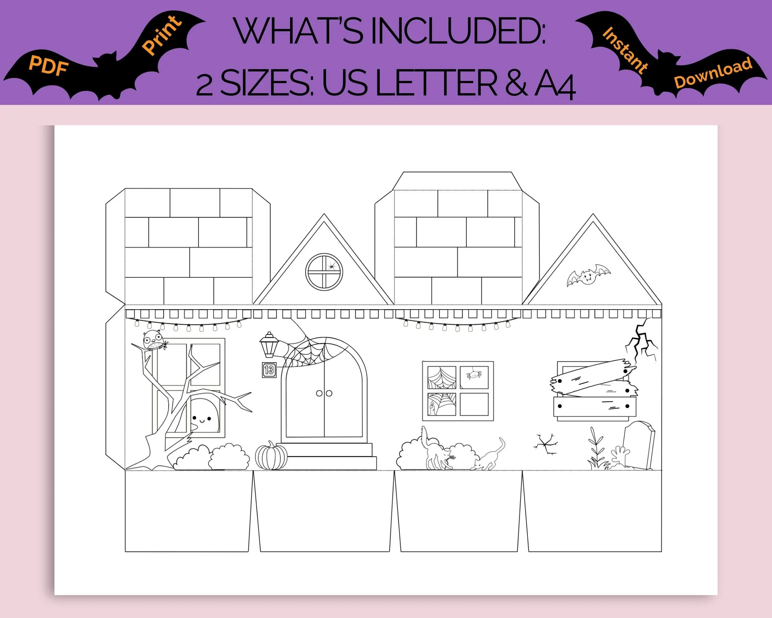 Haunted House Papercraft 3D Paper House Template Spooky Paper Houses Craft Halloween Kids Crafts Kit Preschool Activity Coloring Pages Etsy