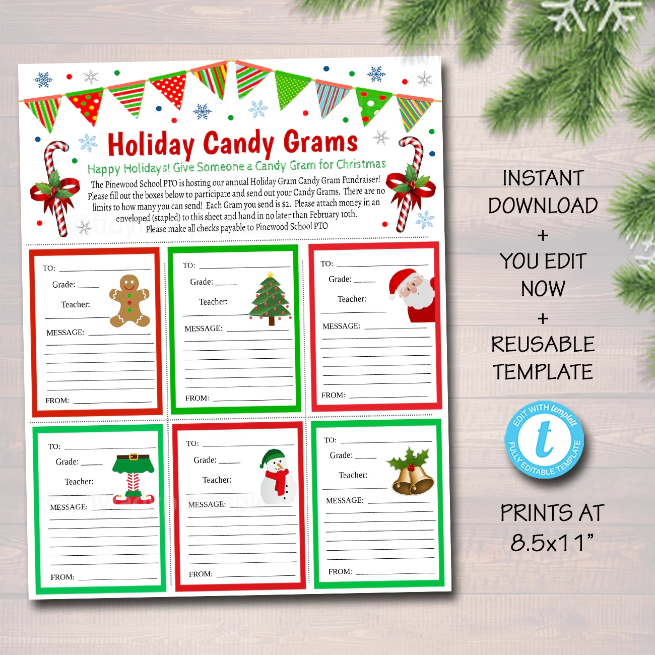 Free Printable Candy Cane Gram Template