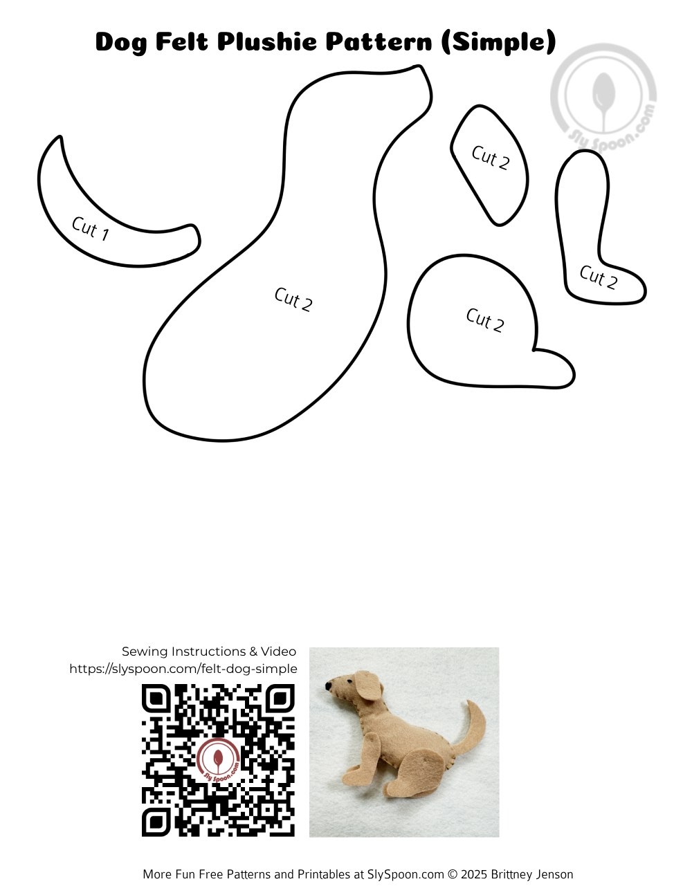 How To Hand Sew A Simple Felt Puppy Dog Free Printable Pattern Great For Beginners And Kids Sly Spoon