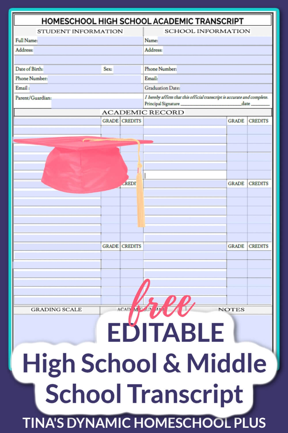 How To Make A Homeschool High School Transcript Middle School Free Editable Form 