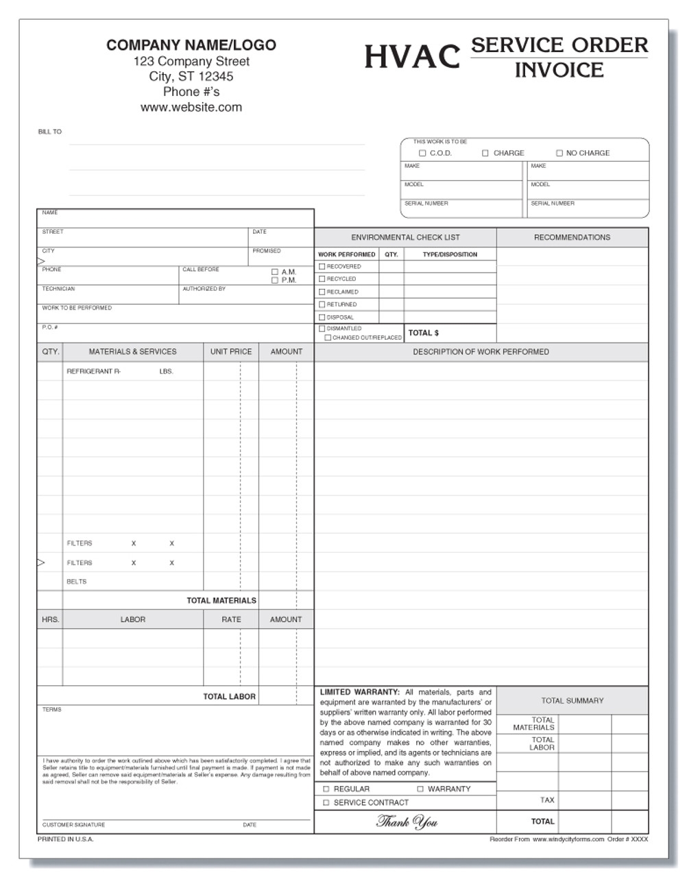 HVAC Invoice Template HVAC Service Order Invoice Version 2 Windy City Forms HVAC Invoice Template HVAC Service Order Invoice Version 2 Windy City Forms