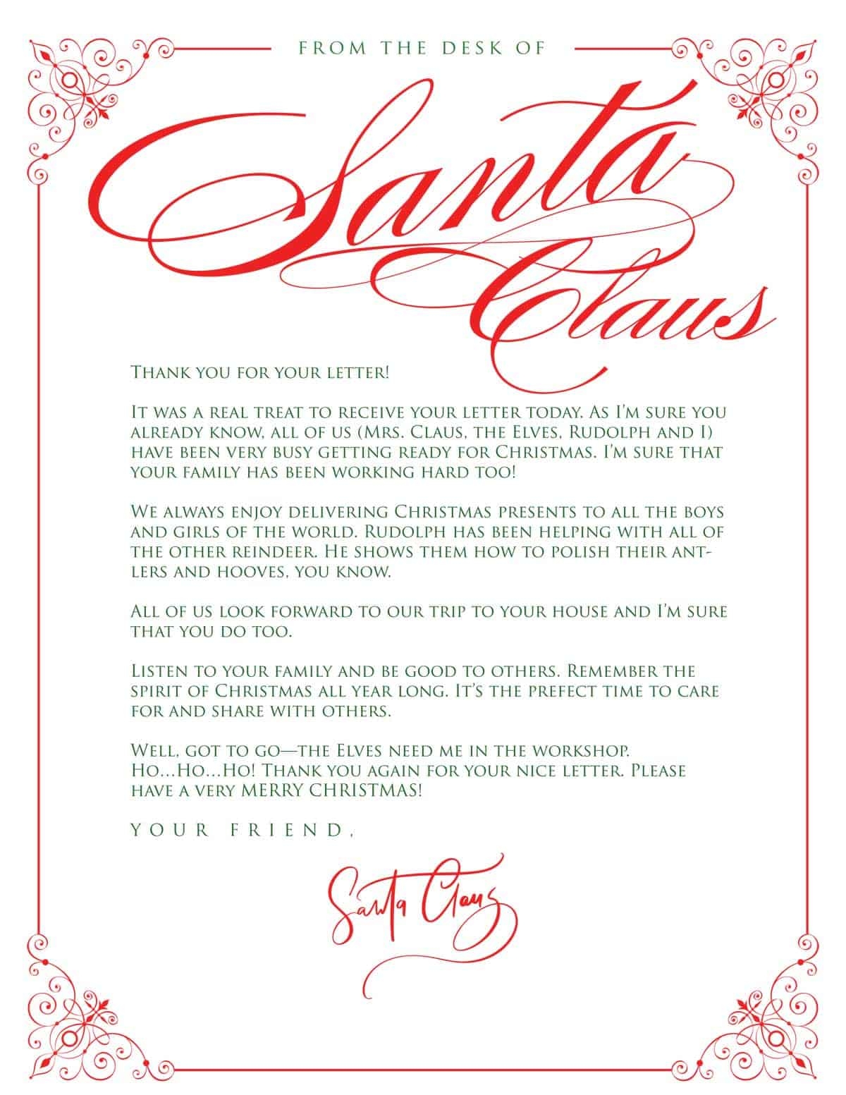 From Santa Letter Template Printable