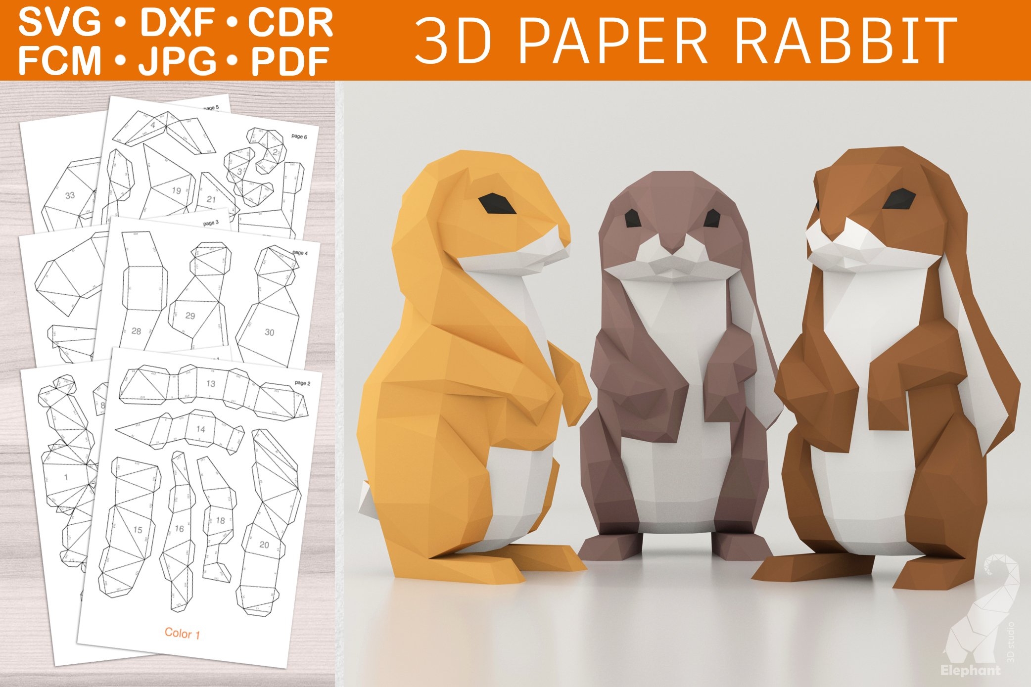 Low Poly 3D Paper Craft Rabbit Template