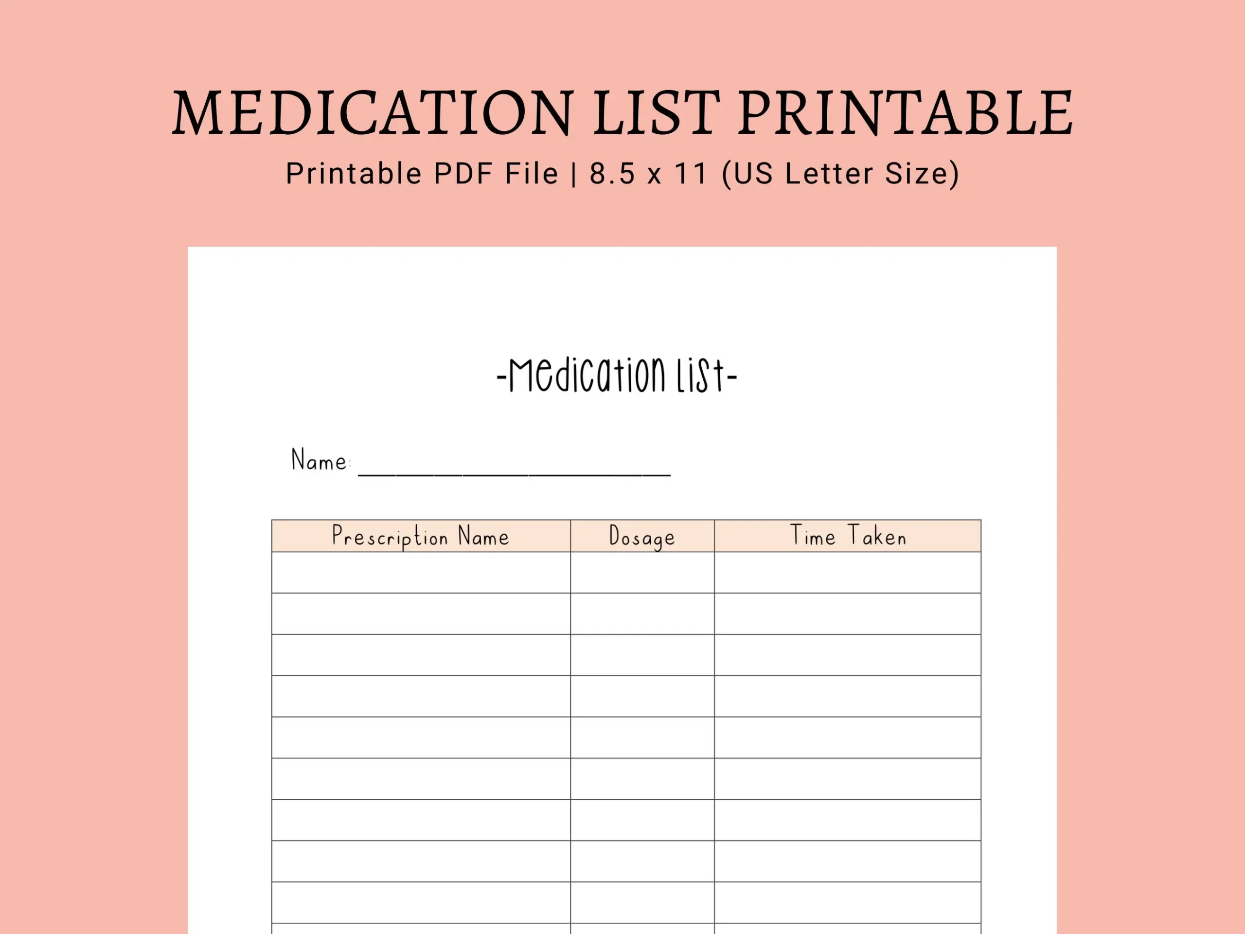 Medication List Printable Printable PDF List Medication Tracker Etsy Sweden