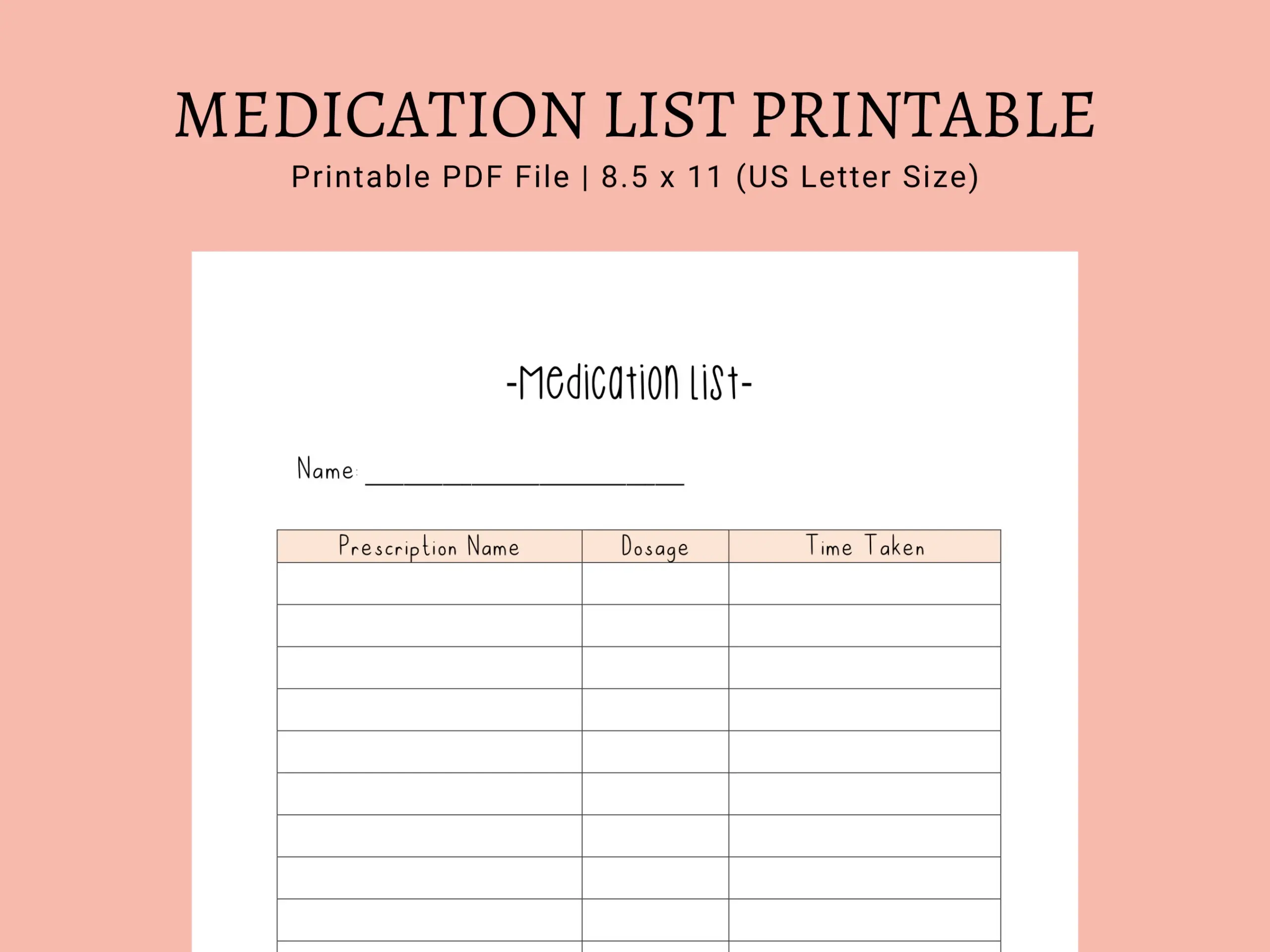 Medication List Printable Printable PDF List Medication Tracker Etsy Sweden