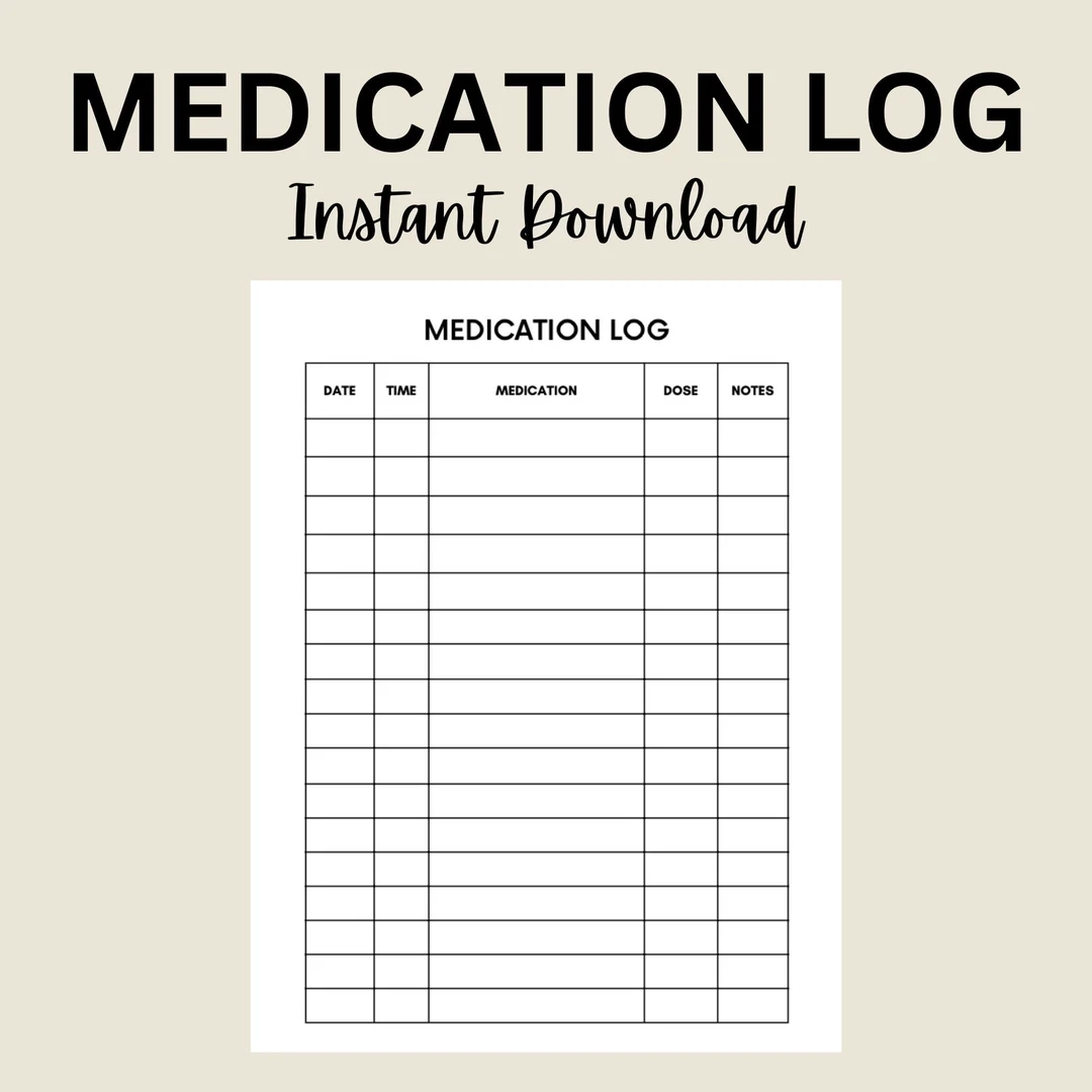Medication Log Printable Daily Tracker Medication Chart PDF Etsy