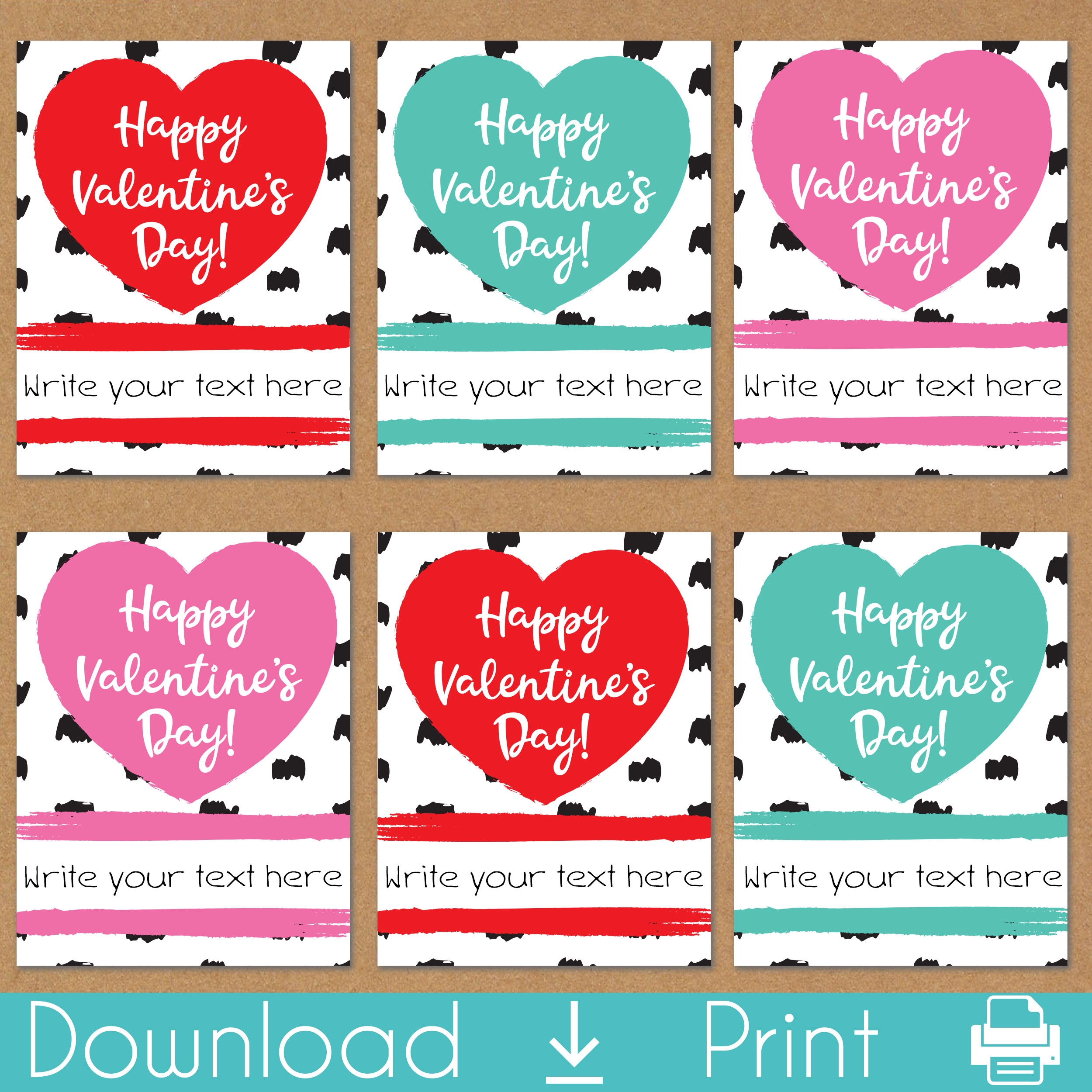 Mod Heart Printable Valentine s Day Cards Instant Download 