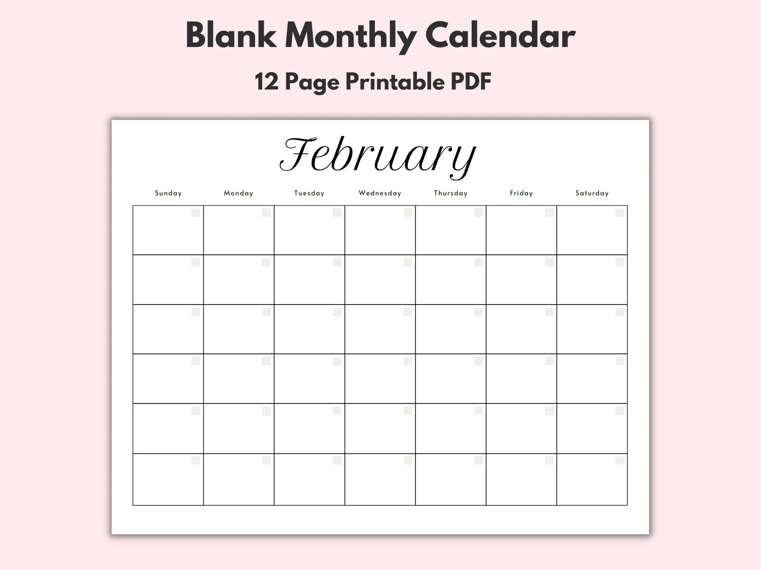Monthly Blank Calendar Printable Calendar Template Horizontal Printable Calendar Pages PDF Printable Instant Download Simple Calendar Etsy
