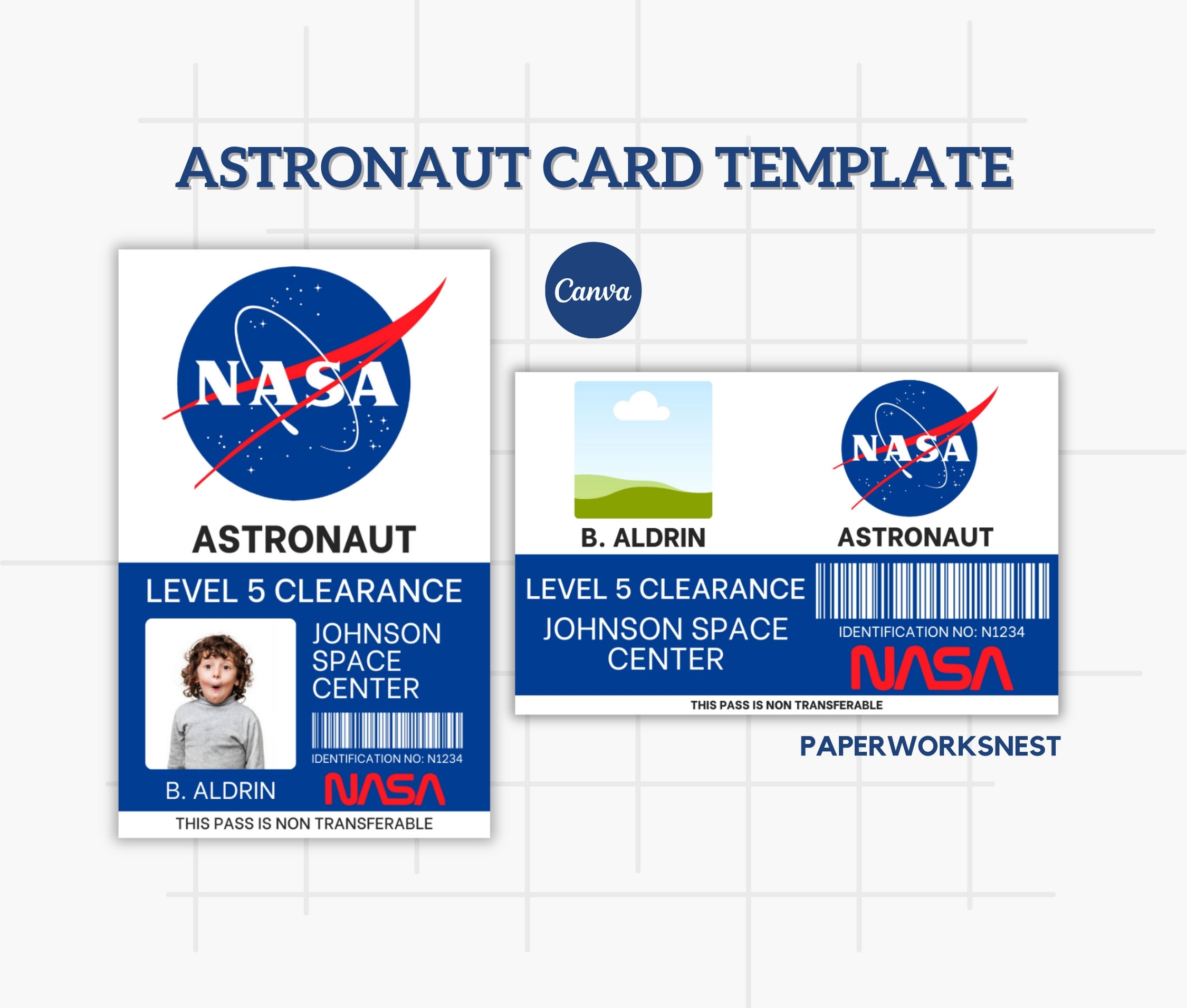 NASA Astronaut ID Badge Template Name Badge Space Astronaut Prop For Cosplay Costume Custom Ticket Printable Outer Space Party Favors Etsy