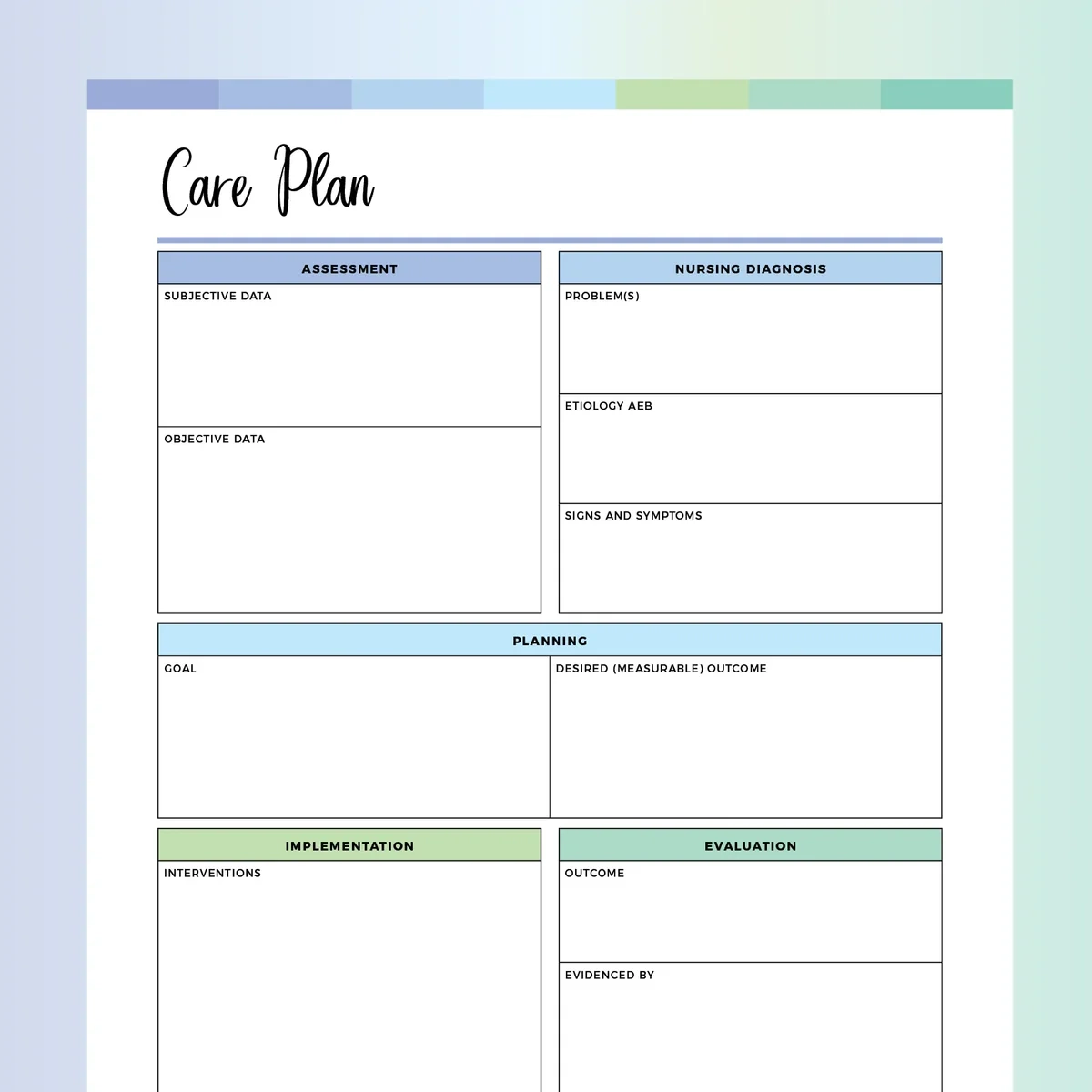 Nursing Care Plan Template Printable Instant Download PDF Plan Print Land
