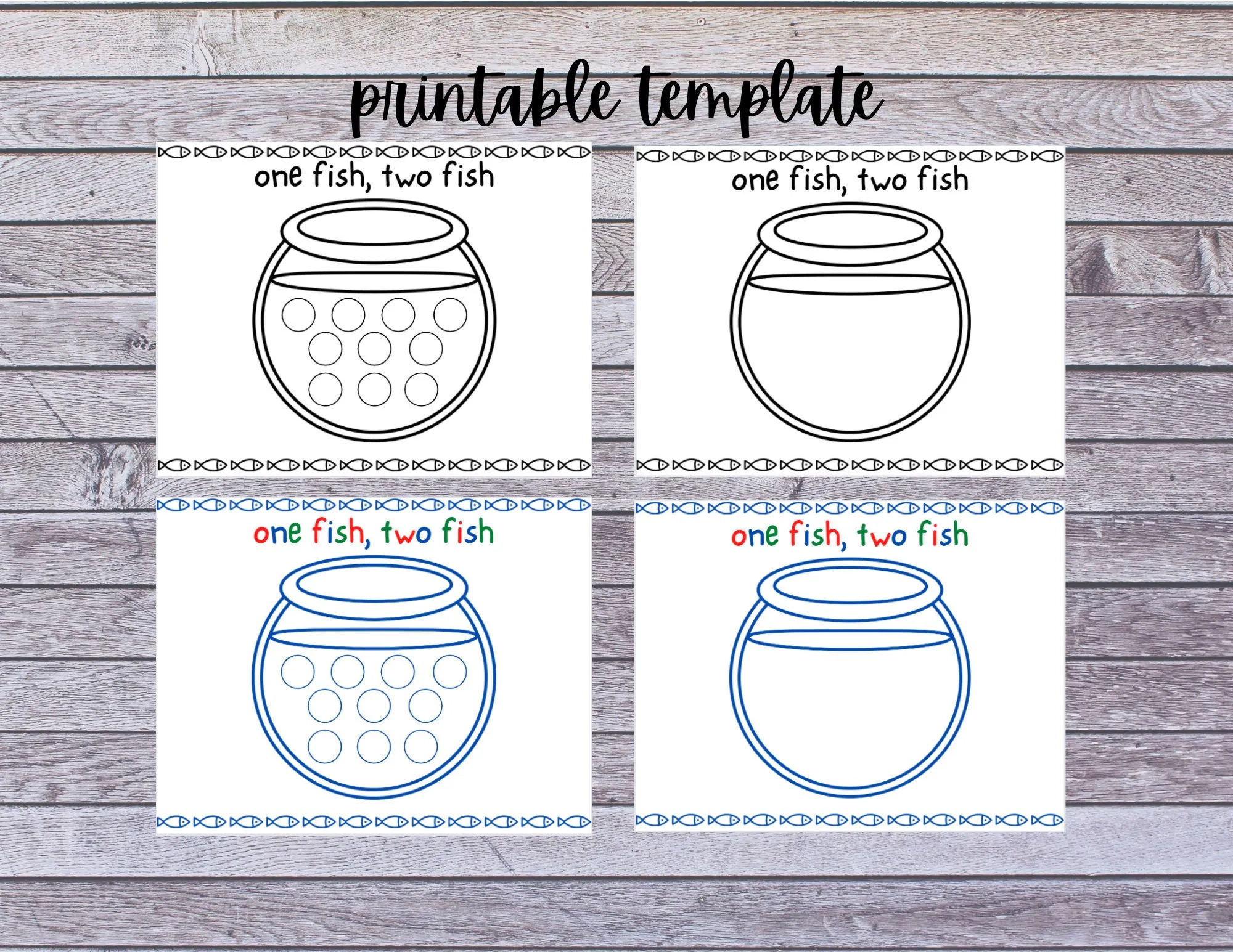 One Fish Two Fish Printable Templates Etsy