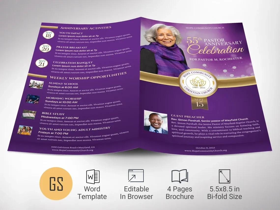 Pastor Anniversary Program Template For Canva Inspiks Market