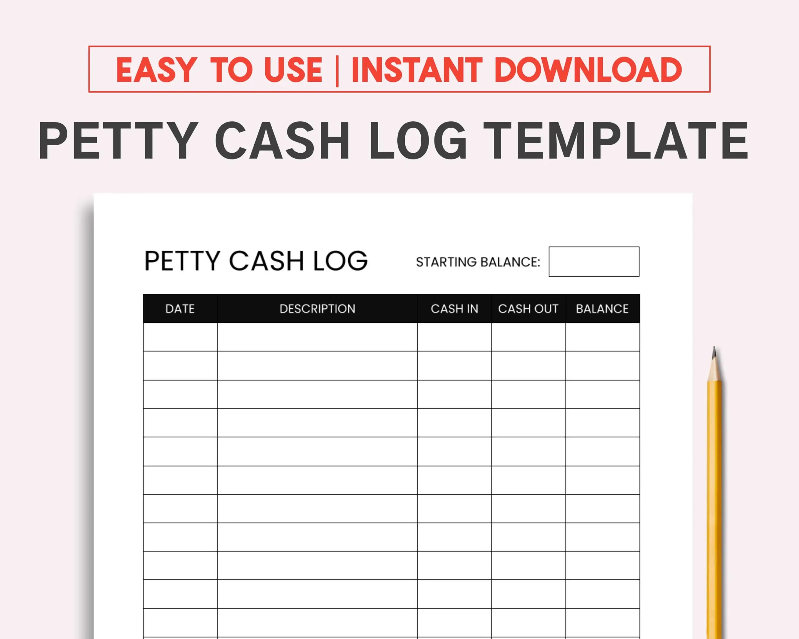 Petty Cash Log Printable And Fillable PDF Template Etsy