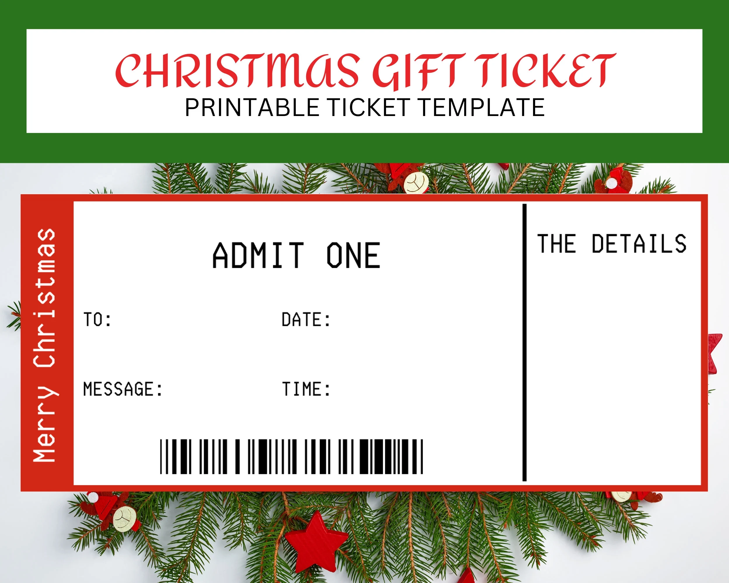 Printable Admit One Christmas Surprise Experience Ticket Template Holiday Stocking Stuffer Xmas Gift Voucher Theater Tix Sporting Event Etsy