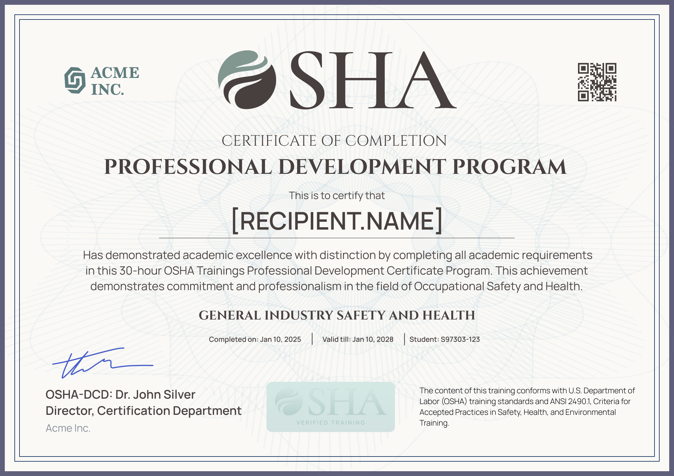 Printable And Professional OSHA 30 Certificate Template Printable And Professional OSHA 30 Certificate Template