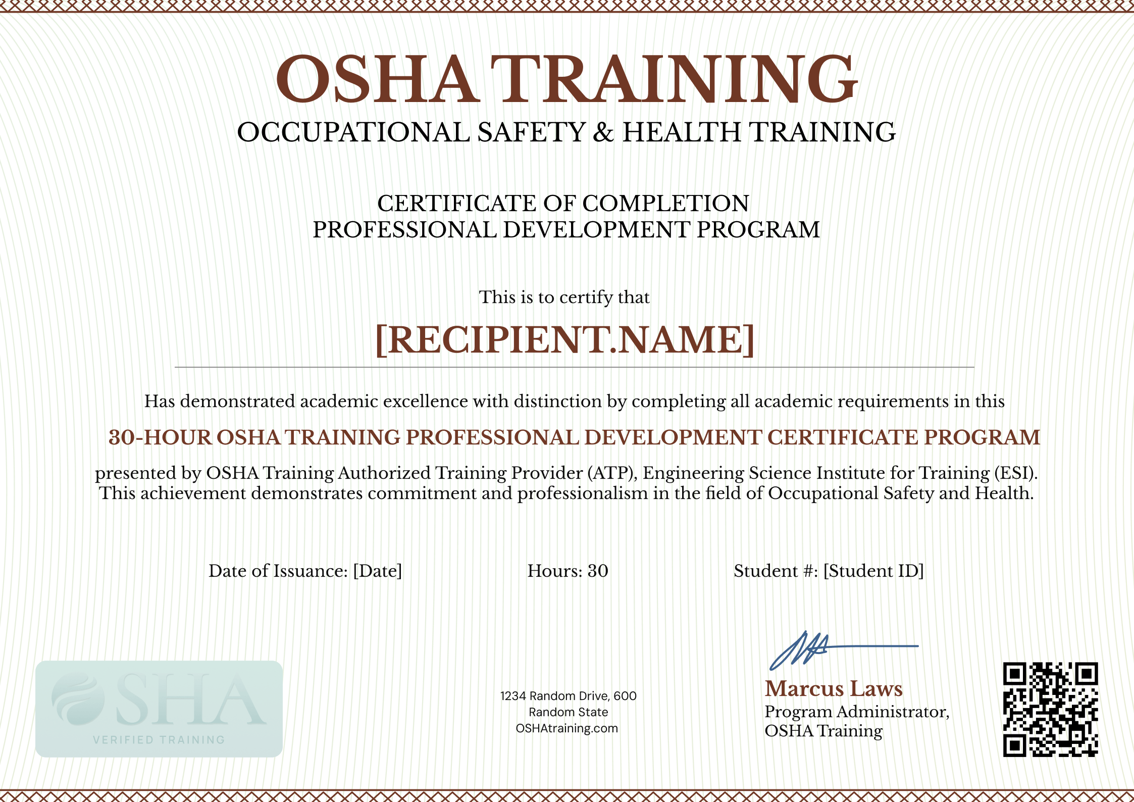 Printable And Professional OSHA 30 Certificate Template