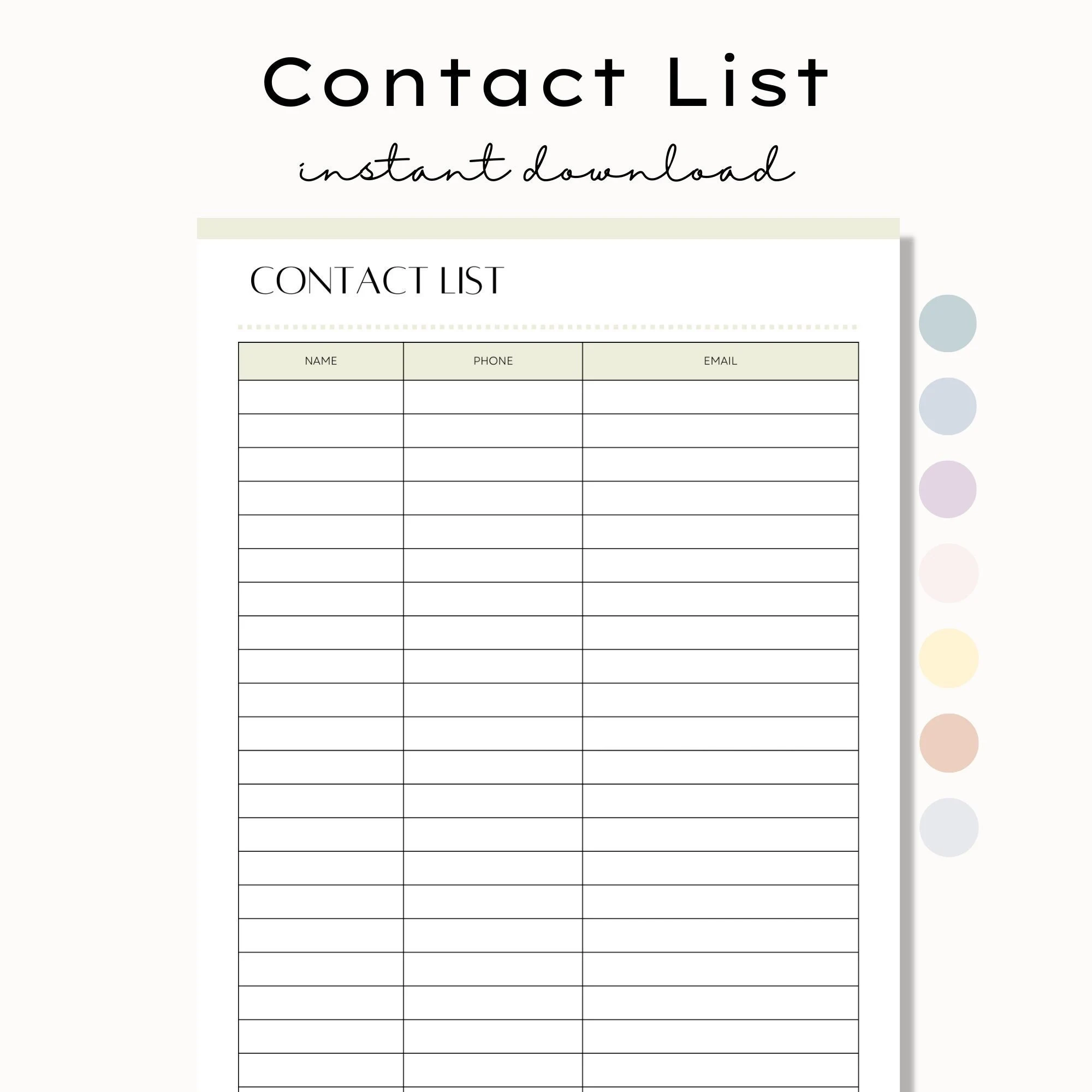 Printable Contact List Contact List Sheet Phone Number List Contacts Info Sheet Business Contacts List Template Name And Number List Etsy