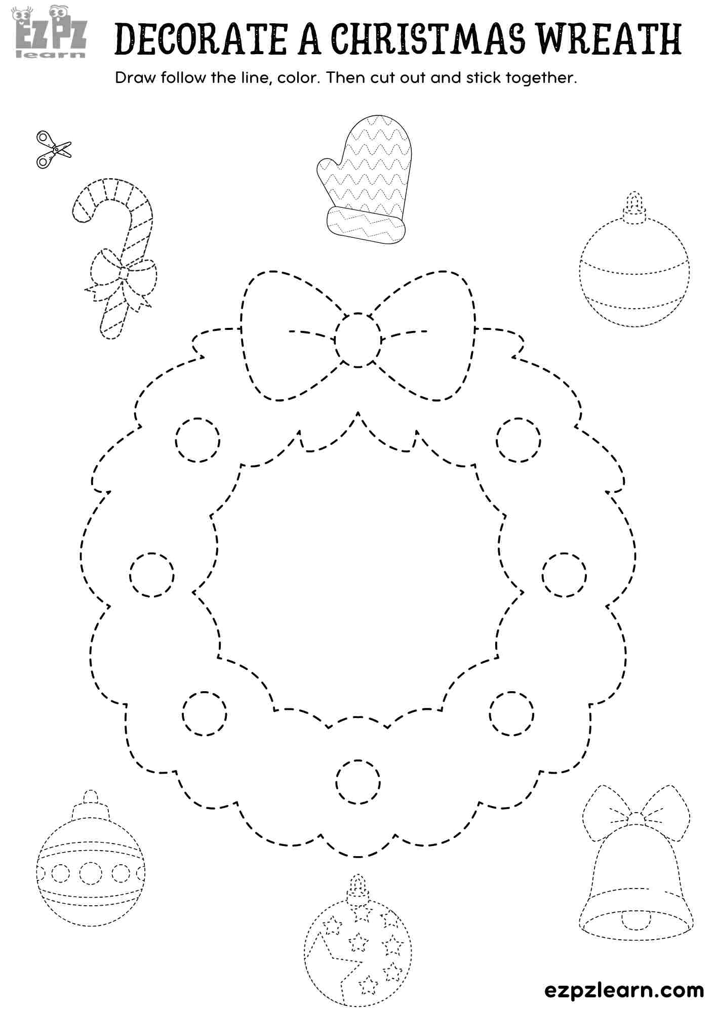 Printable Cut And Paste Decorate A Christmas Wreath Fun Holiday Craft For Kids Ezpzlearn