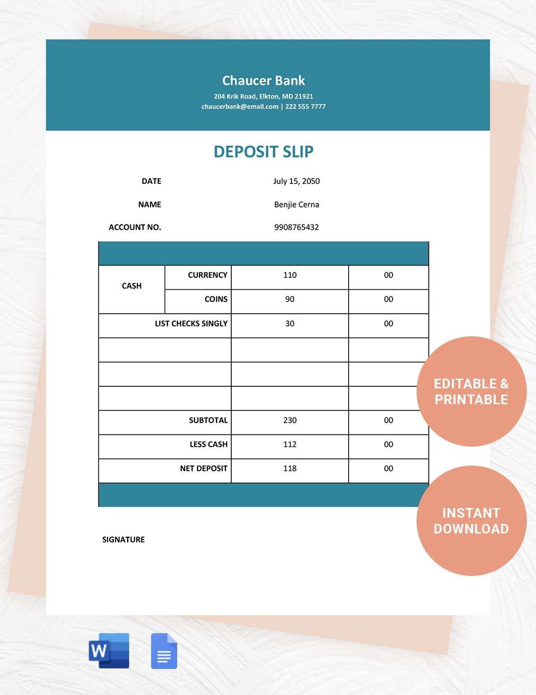Printable Deposit Slip Template In Word Google Docs Download Template Printable Deposit Slip Template In Word Google Docs Download Template
