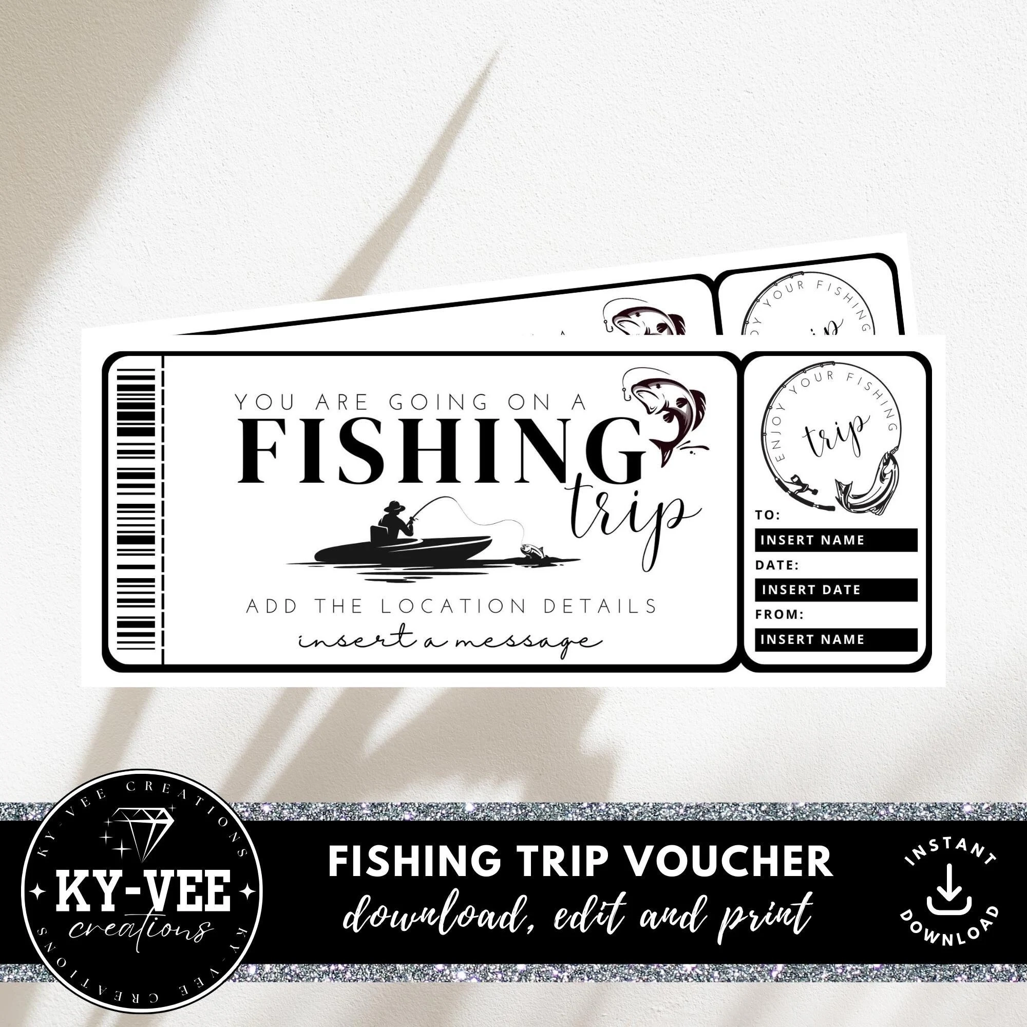 Printable Fishing Gift Certificate Template INSTANT DOWNLOAD Editable Fishing Trip Gift Voucher Fishing Gift Card Minimal Design Etsy