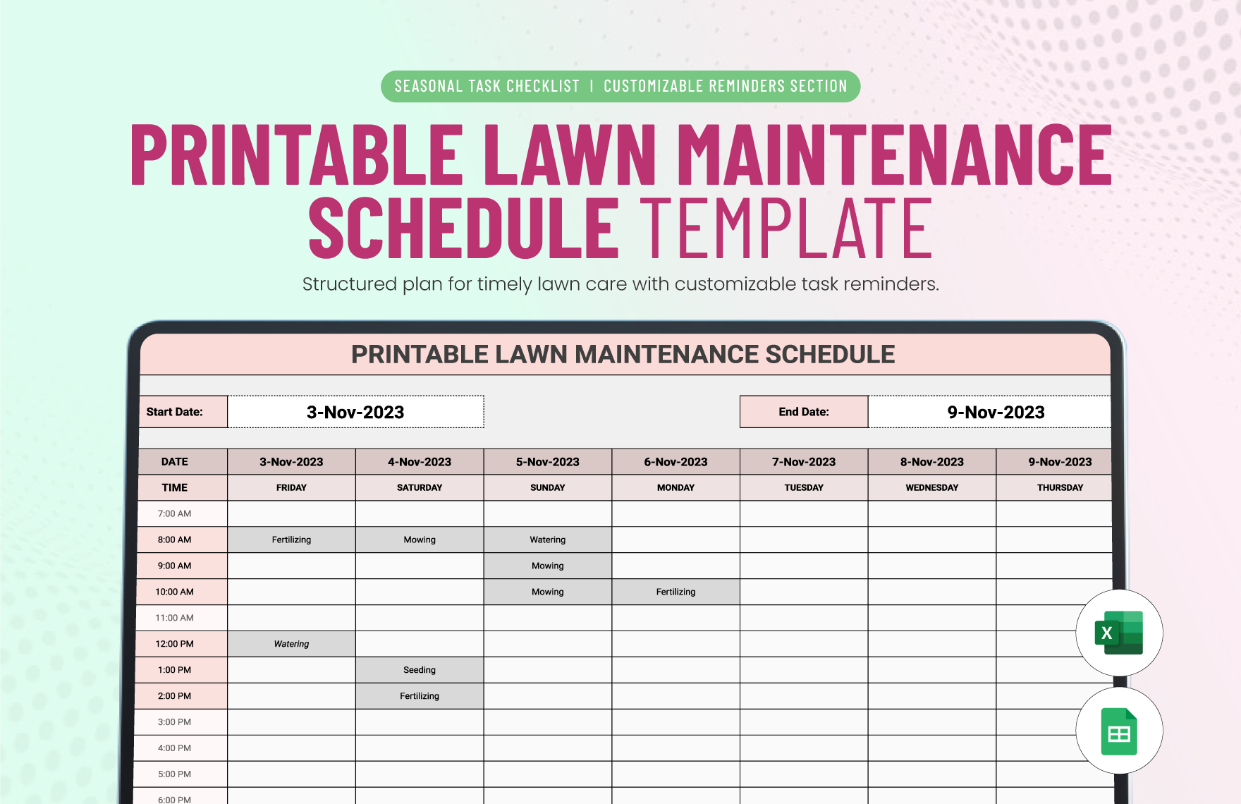 Printable Lawn Maintenance Schedule Template In Excel Google Sheets Download Template