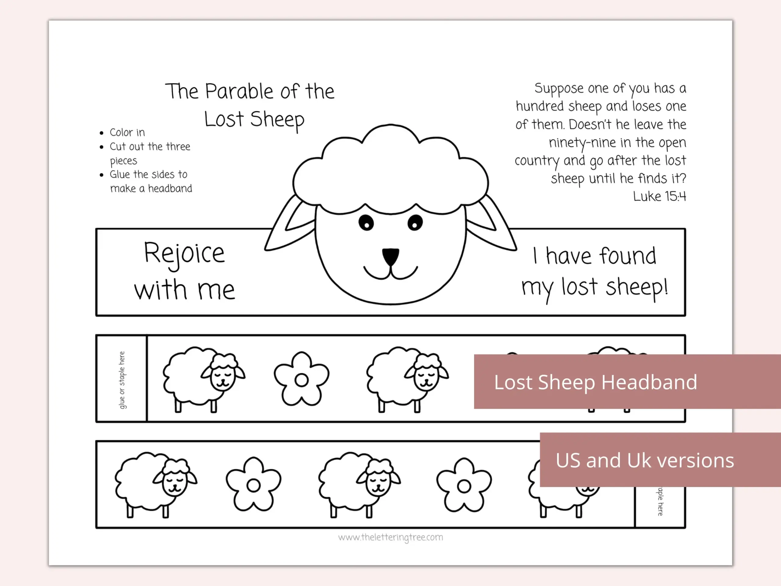 Printable Lost Sheep Headband The Parable Of The Lost Sheep Kids Bible Crafts Sunday School Activities Preschool Coloring Etsy