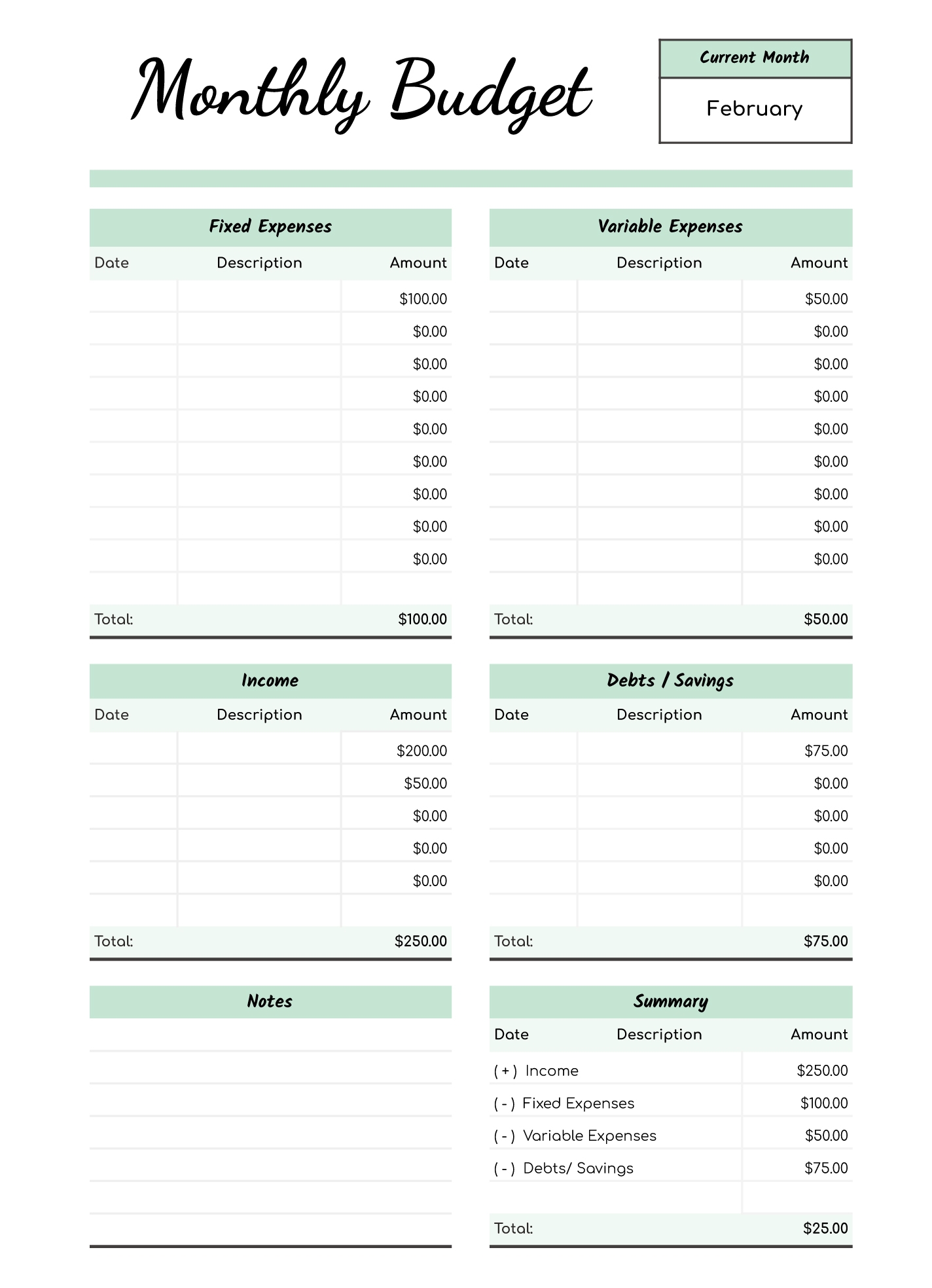Free Printable Monthly Budget Templates Free Printable Monthly Budget Templates