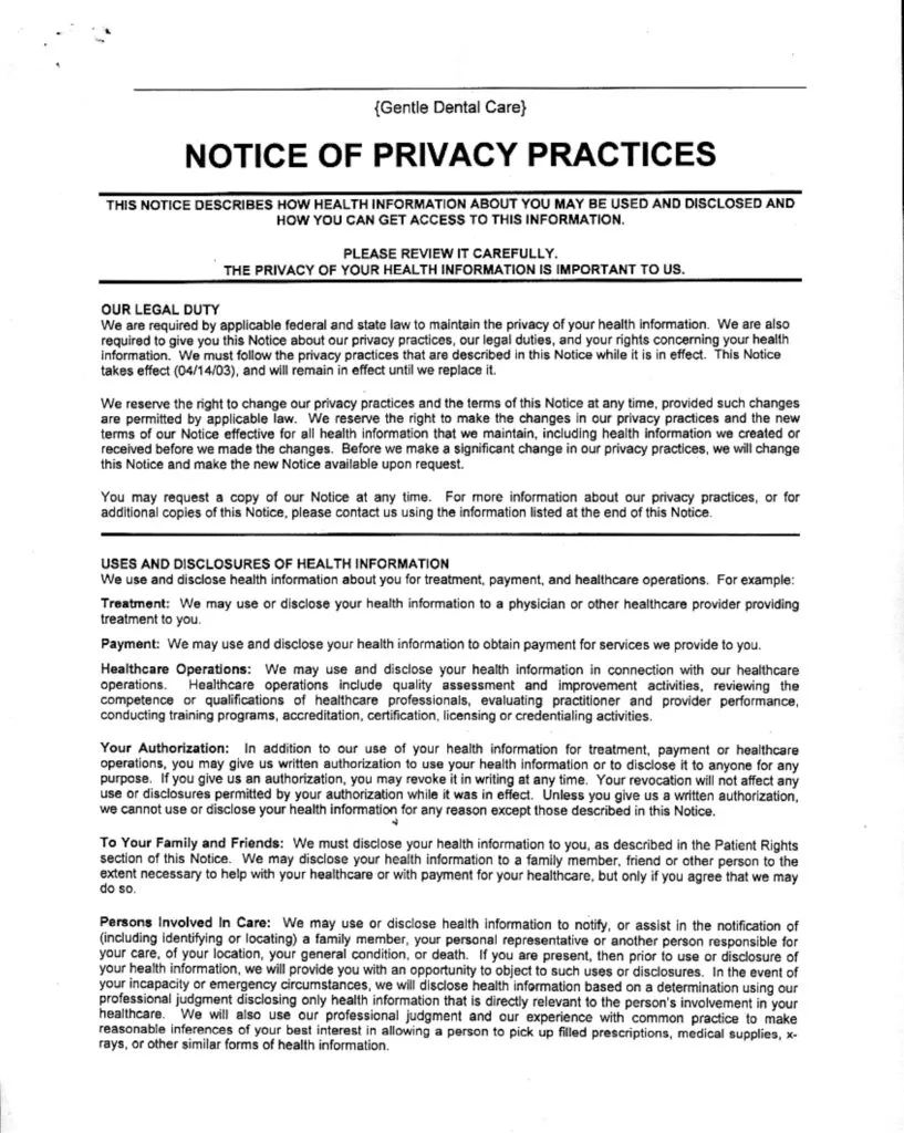 Printable Notice Of Privacy Practices Template Printable Party Favors