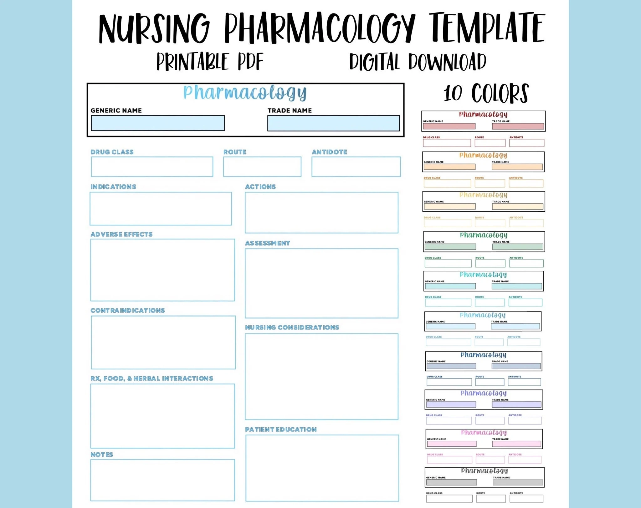 Printable Nursing Pharmacology Template Med Card Study Guide PDF Etsy