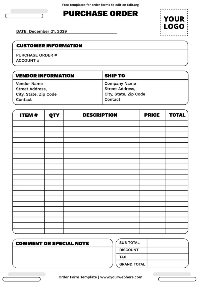 Printable Order Form Templates Printable Order Form Templates