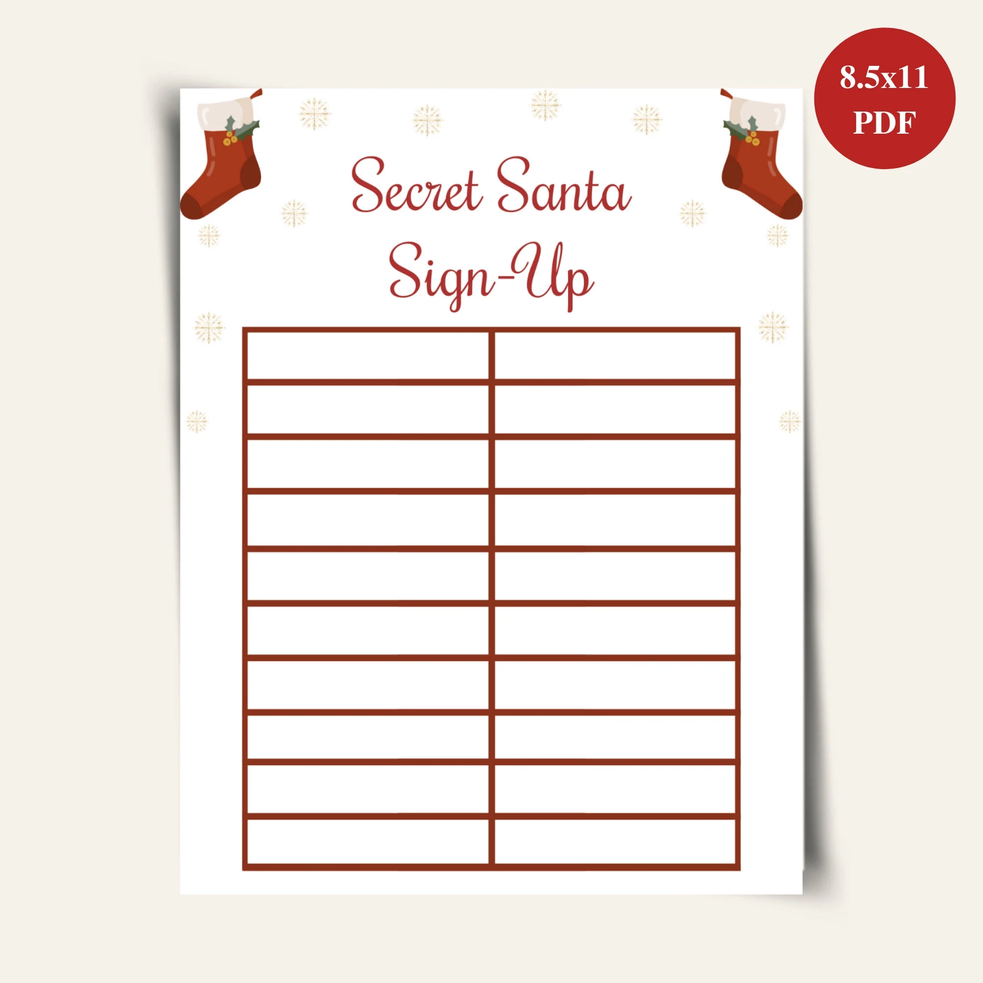 Printable Secret Santa Sign Up Sheet DOWNLOAD Etsy Denmark