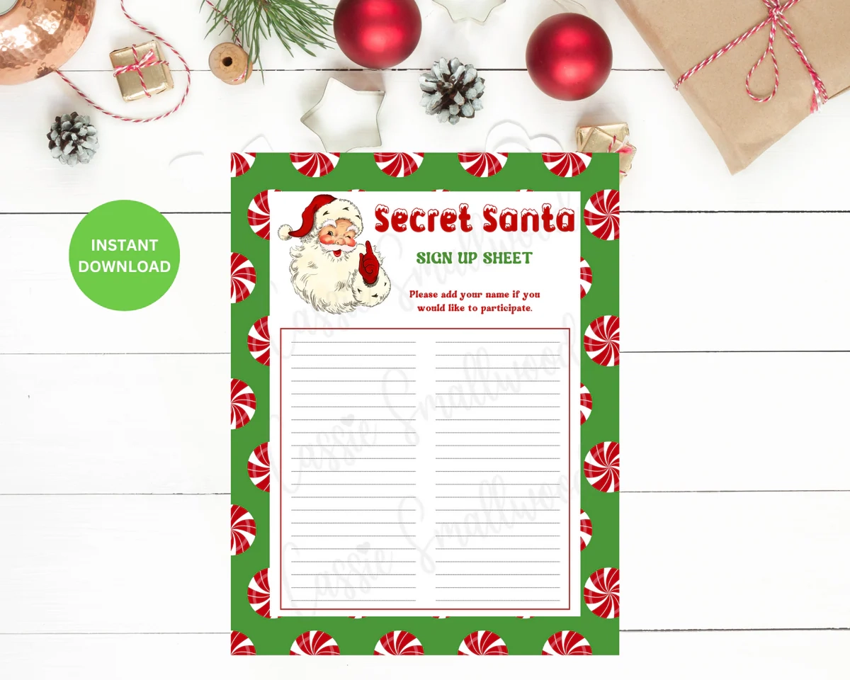 Printable Secret Santa Sign Up Templates Cassie Smallwood Printable Secret Santa Sign Up Templates Cassie Smallwood