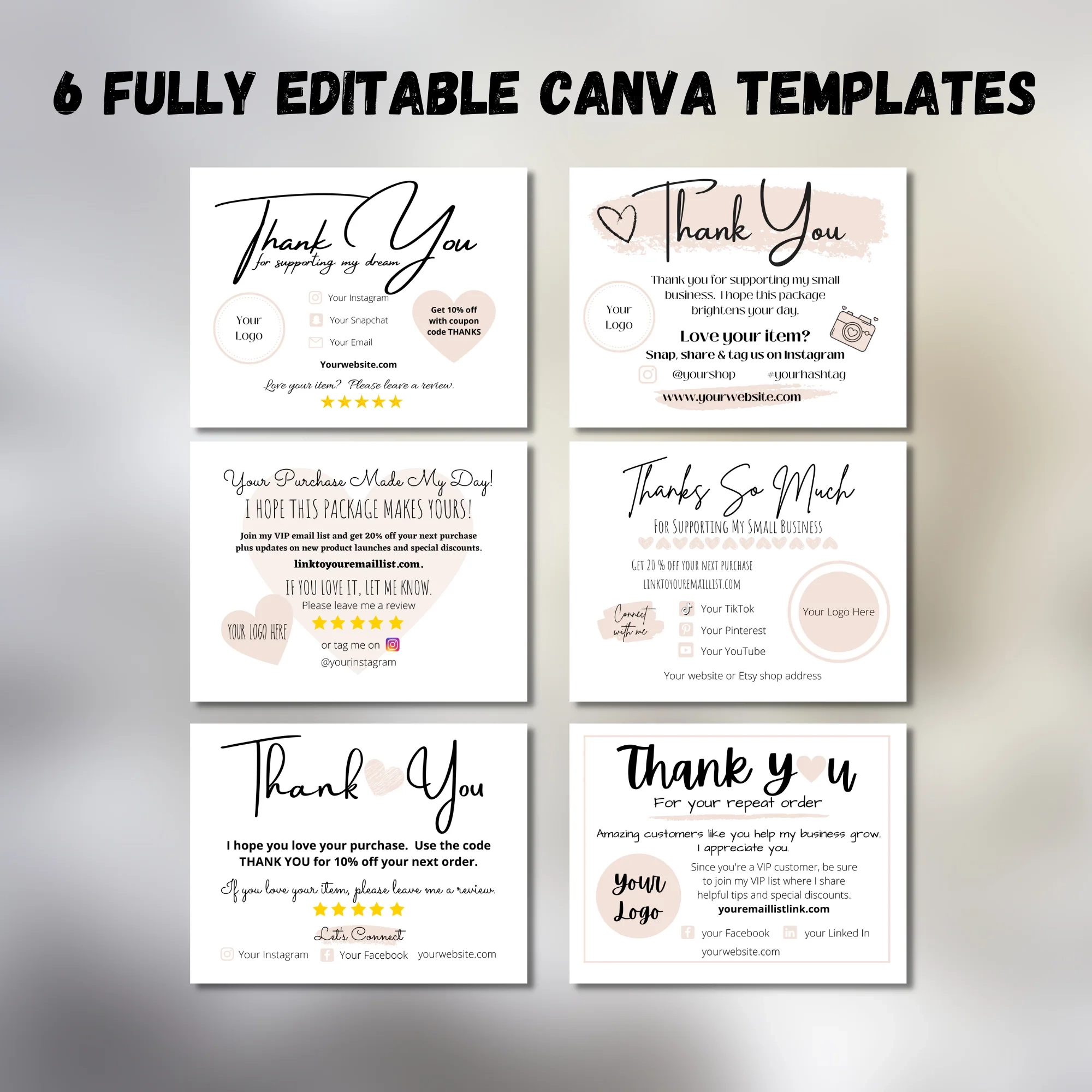 Printable Small Business Thank You Notes Neutral Branding Cassie Smallwood
