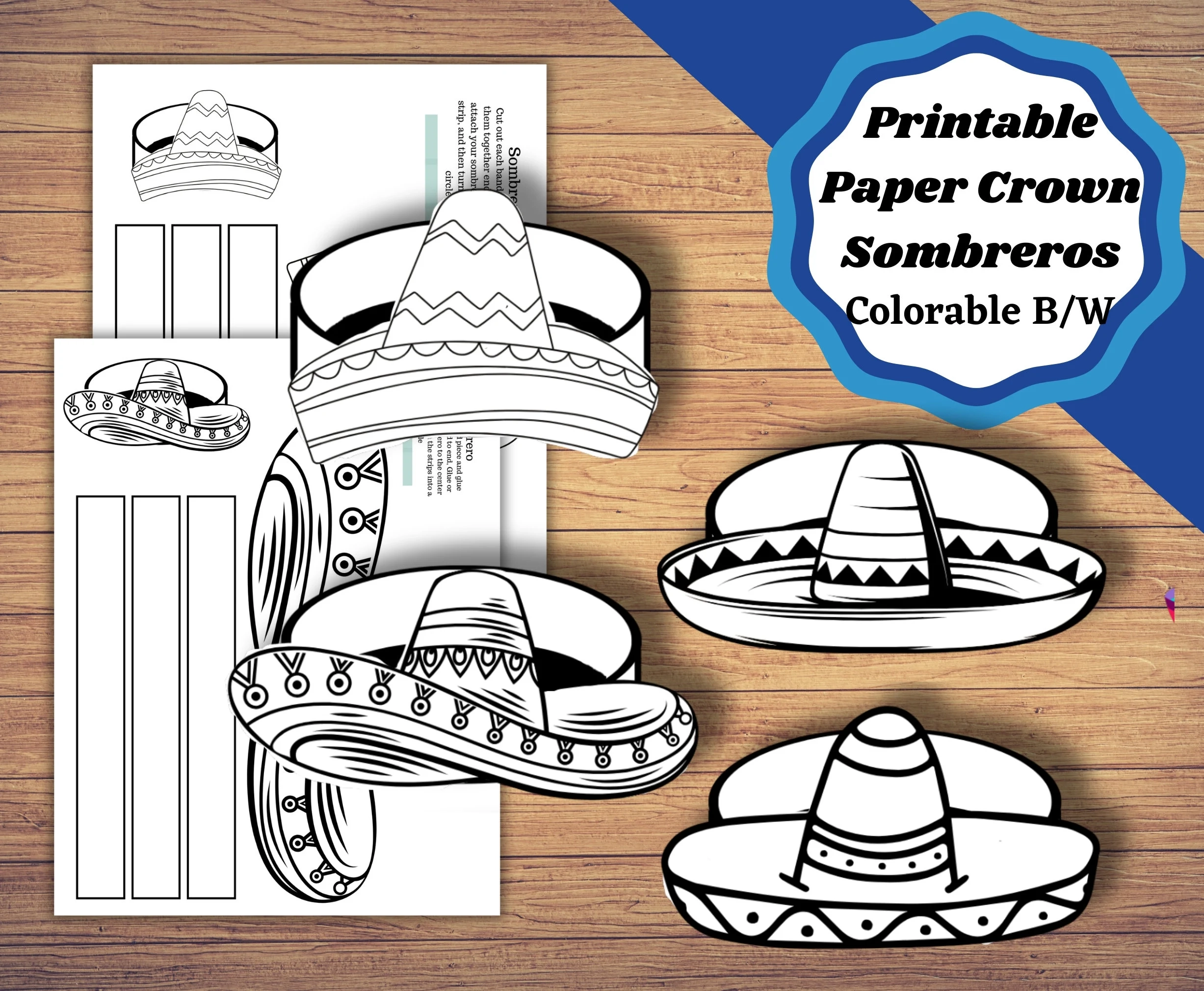 Printable Sombrero Paper Crowns Cinco De Mayo Craft Sombrero Hat Craft Etsy