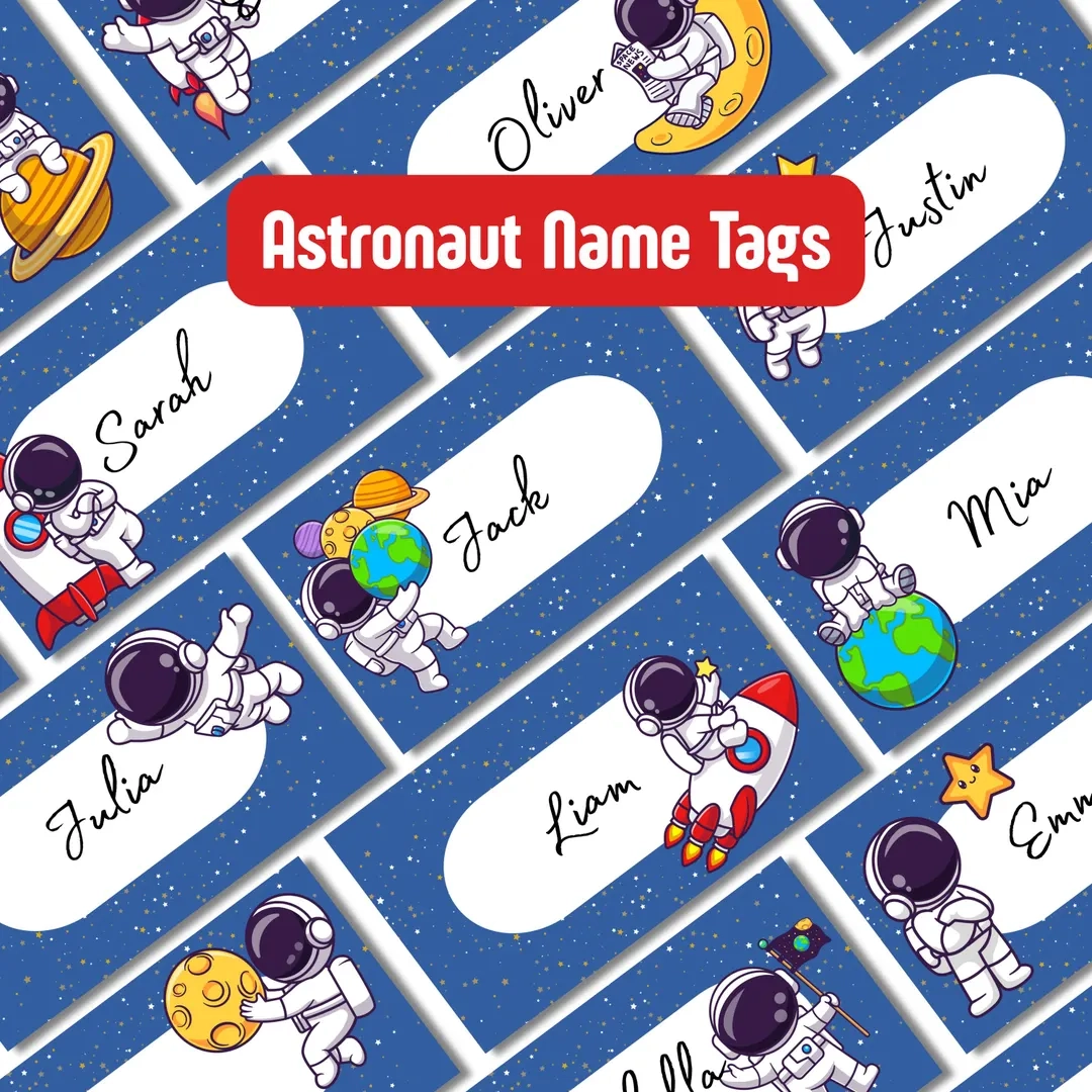 Printable Space Name Tags Astronaut Classroom Labels digital Download Etsy