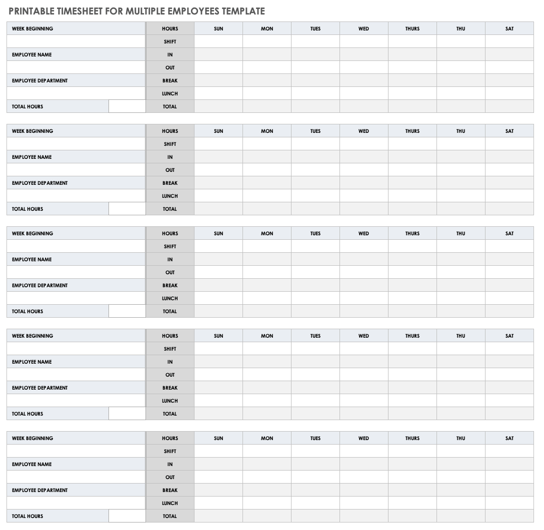 Printable Timesheets Time Card Templates Smartsheet