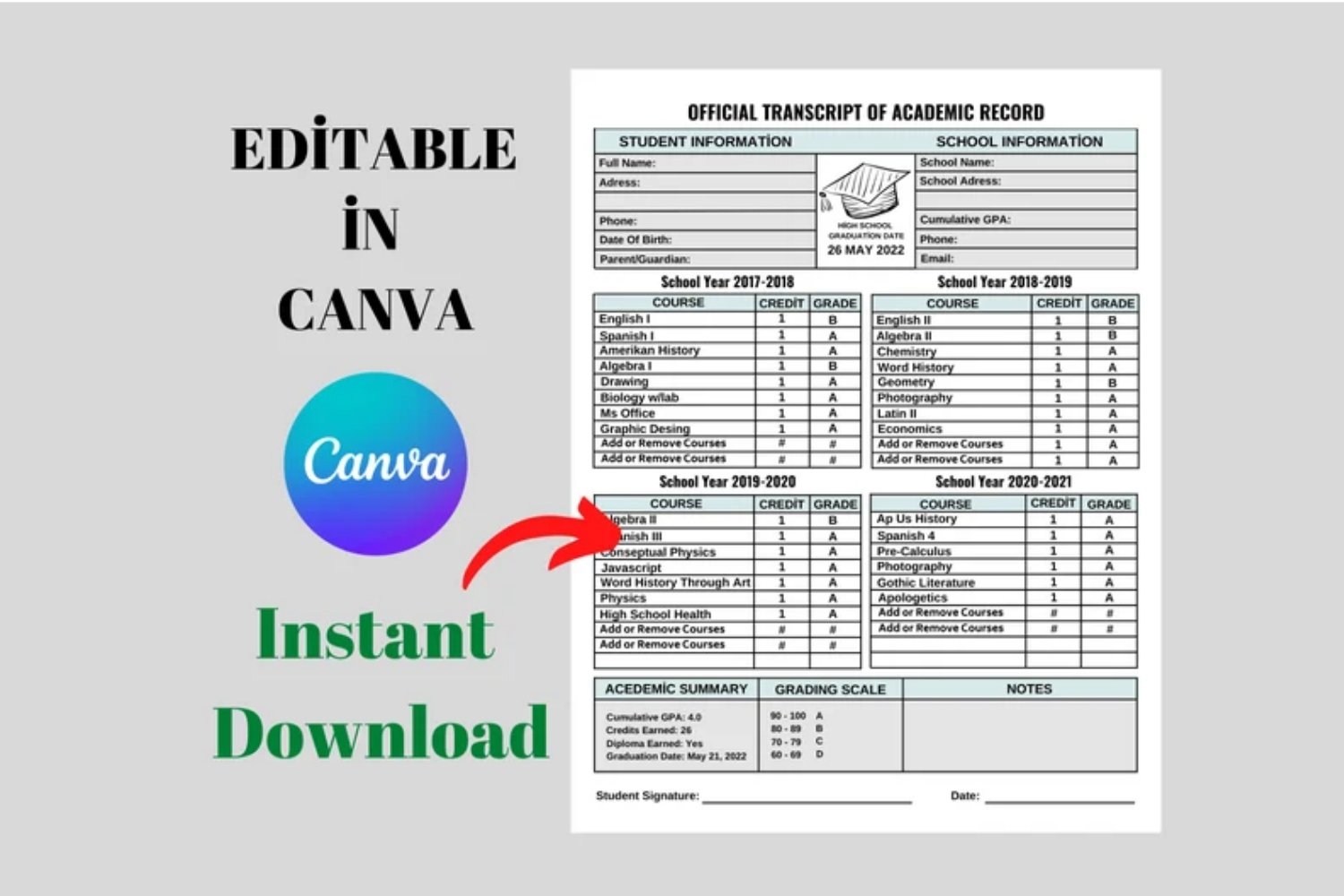Free Printable Homeschool Transcript Template
