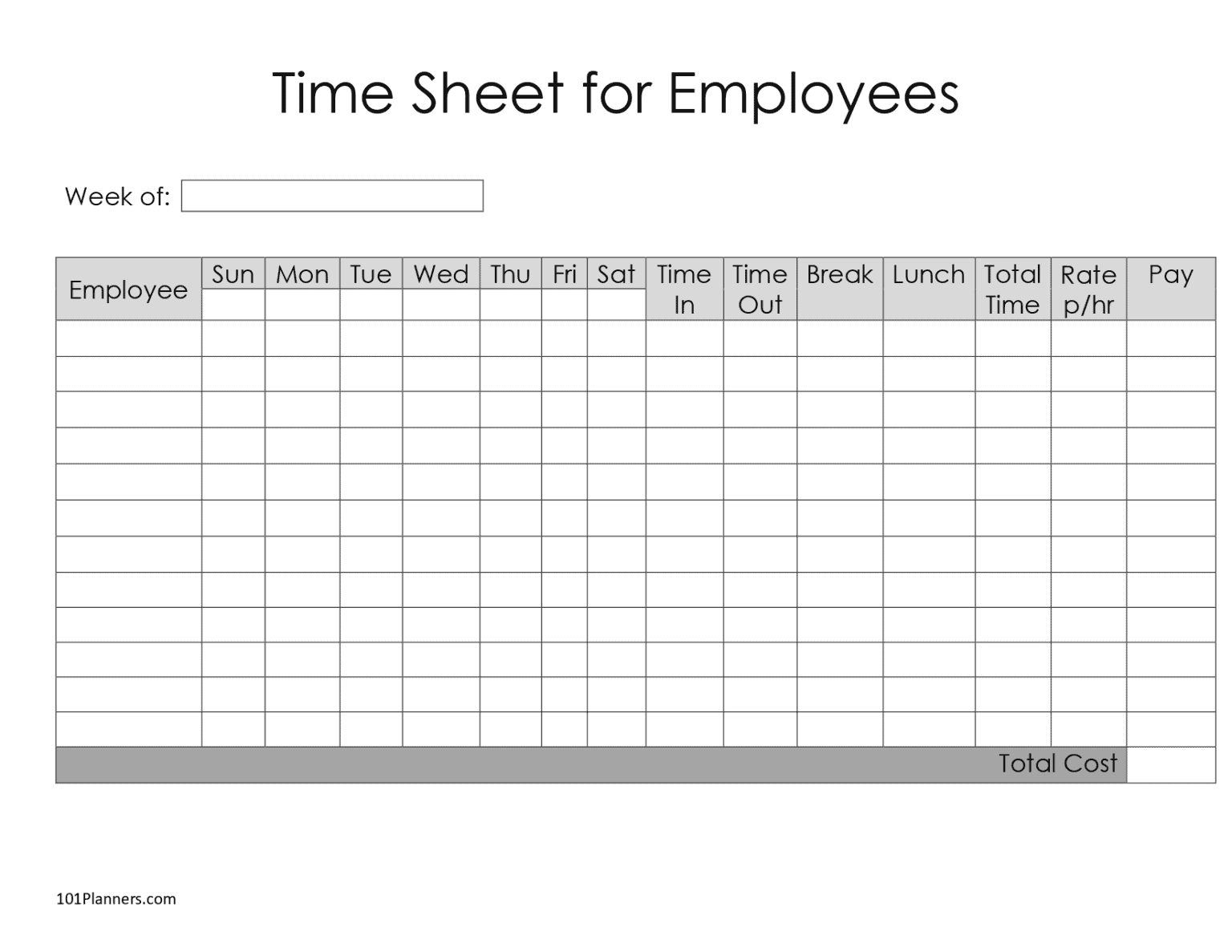 Free Printable Weekly Timesheet Template