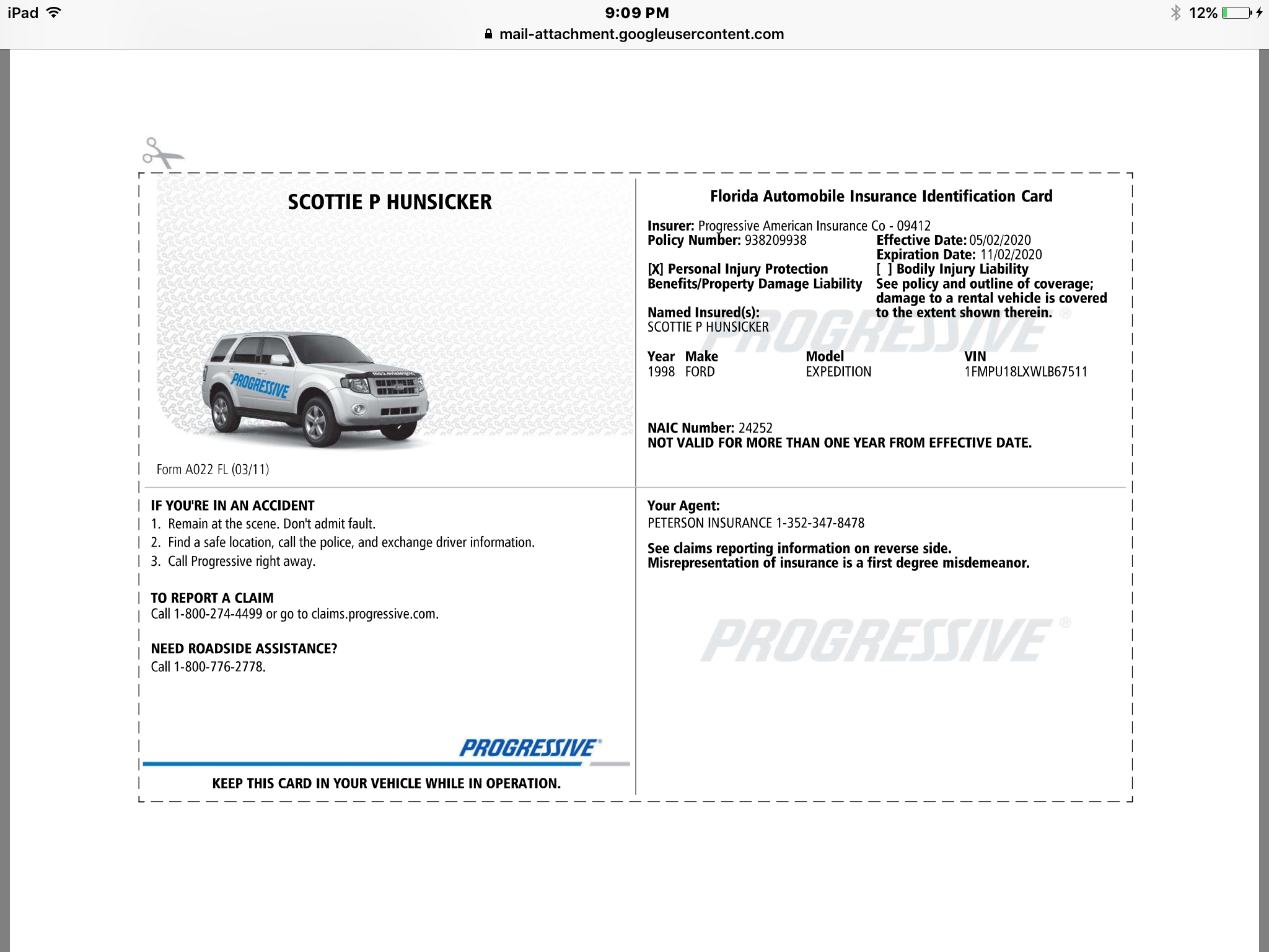 Fillable Printable Progressive Insurance Card Template Fillable Printable Progressive Insurance Card Template