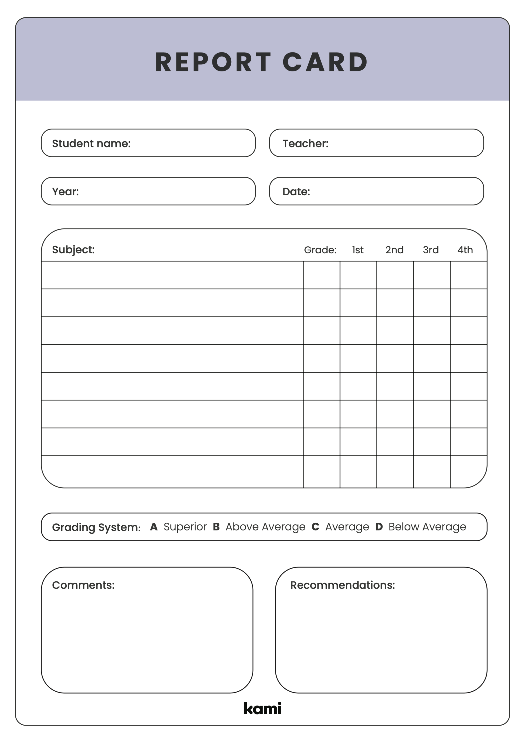 Report Card Template For Teachers Perfect For Grades 1st 2nd 3rd 4th 5th K Pre K Other Classroom Resources Kami Library