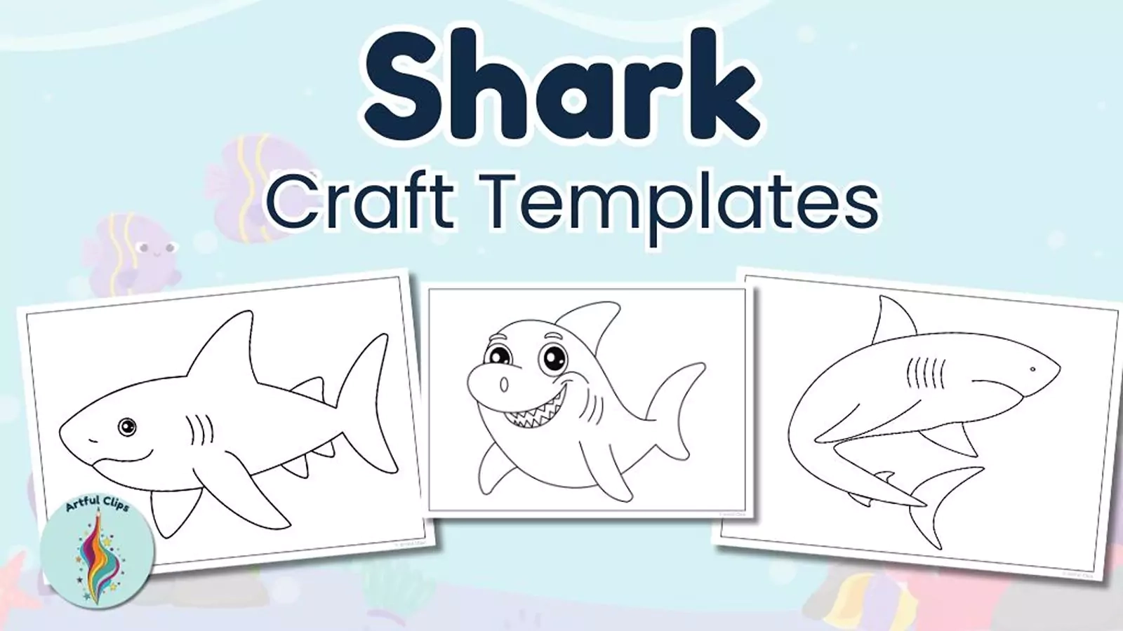Shark Craft Template Set Printable Black And White Outlines