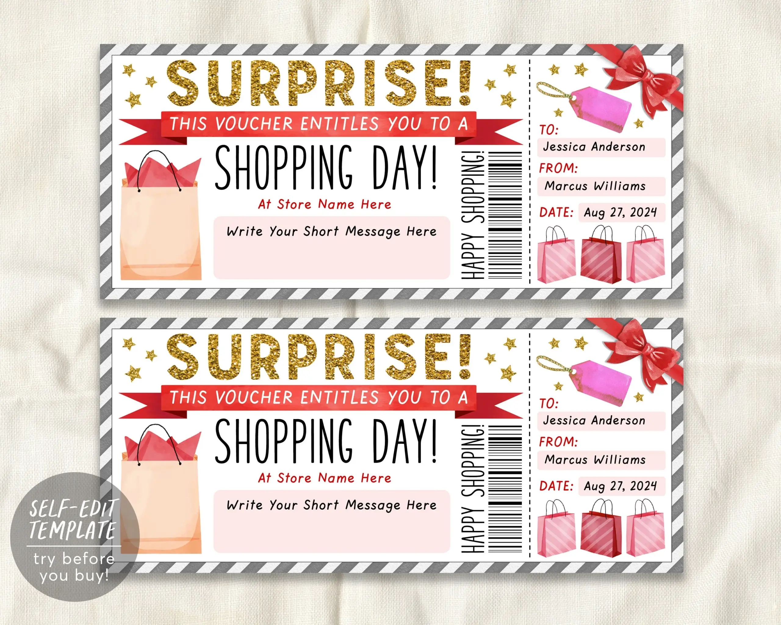 Shopping Spree Gift Certificate Editable Template Surprise Shopping D Puff Paper Co