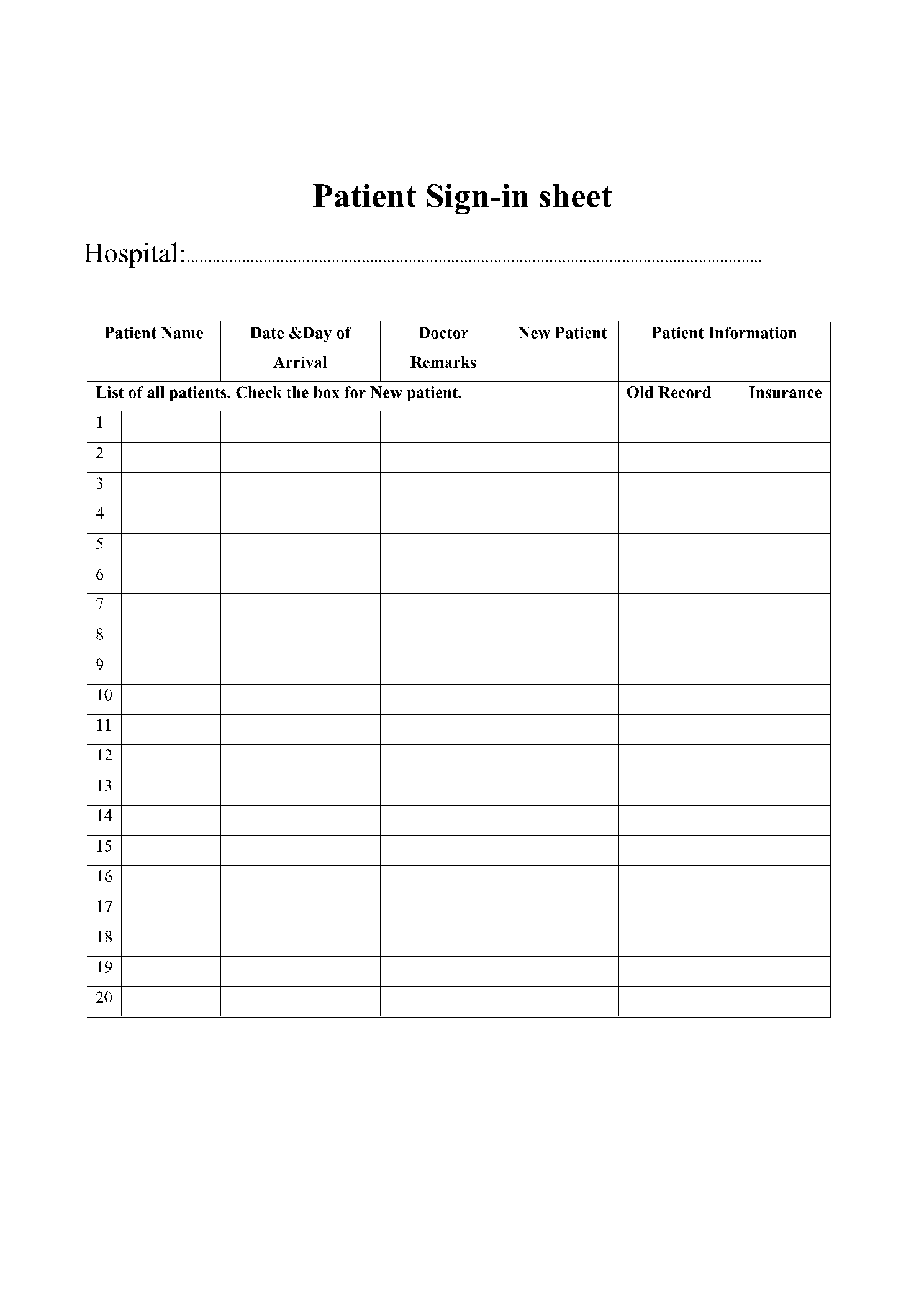 Free Printable Sign In Sheet Template