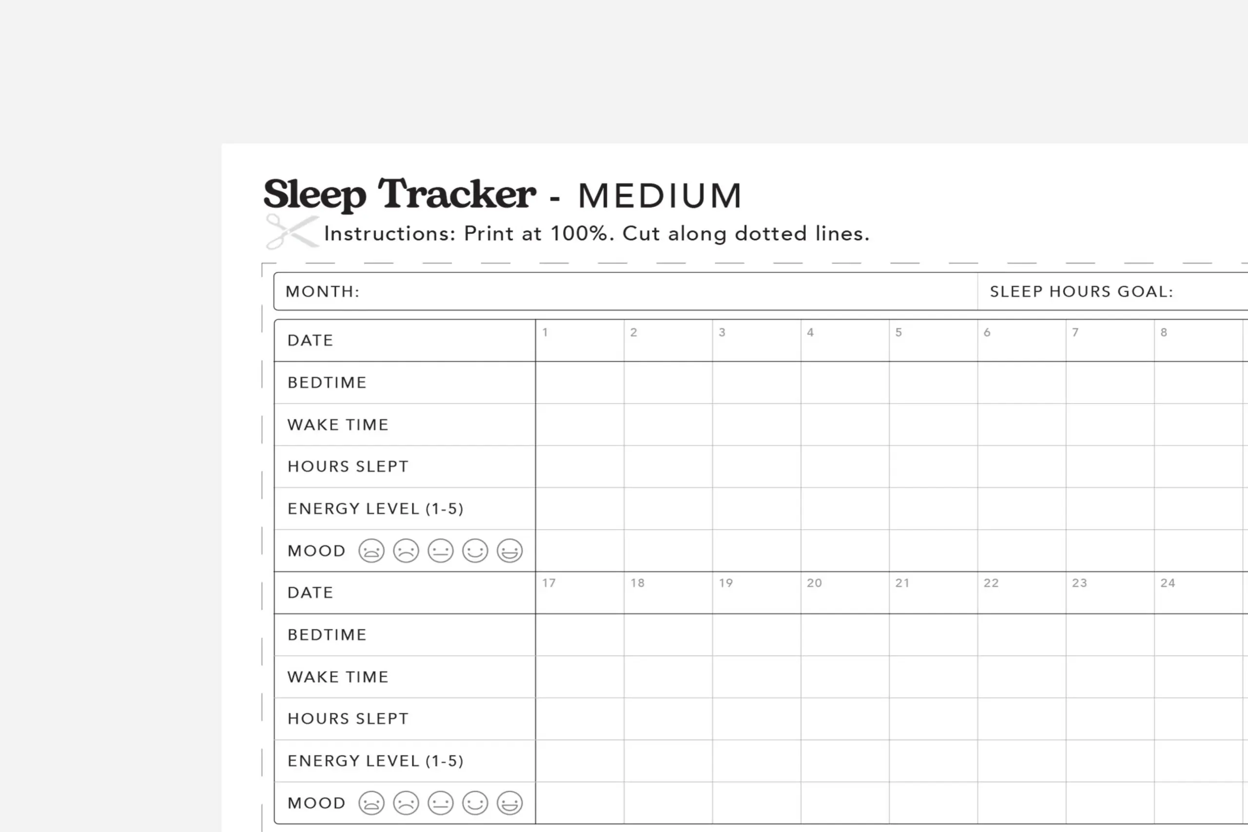 Sleep Tracker Free Printable Passion Planner