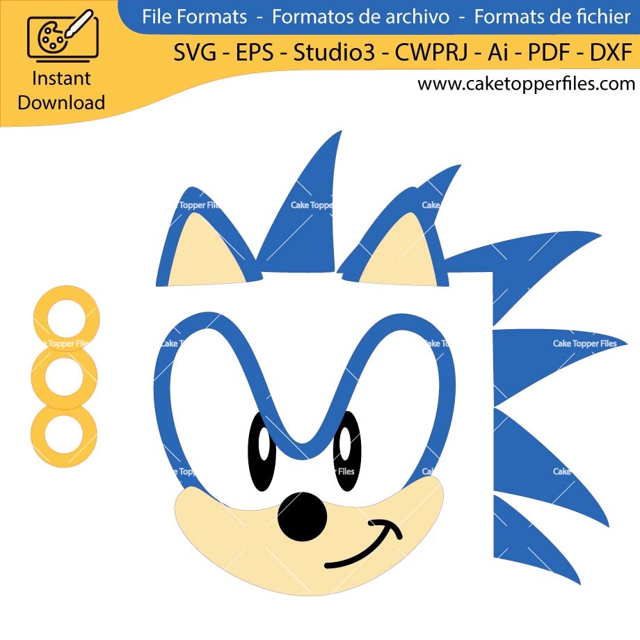 Sonic Head Cake Topper Digital Cut File 