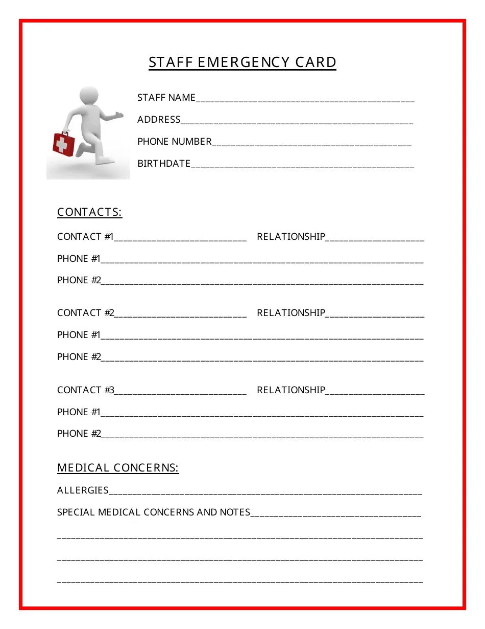 Staff Emergency Card Template Download Printable PDF Templateroller