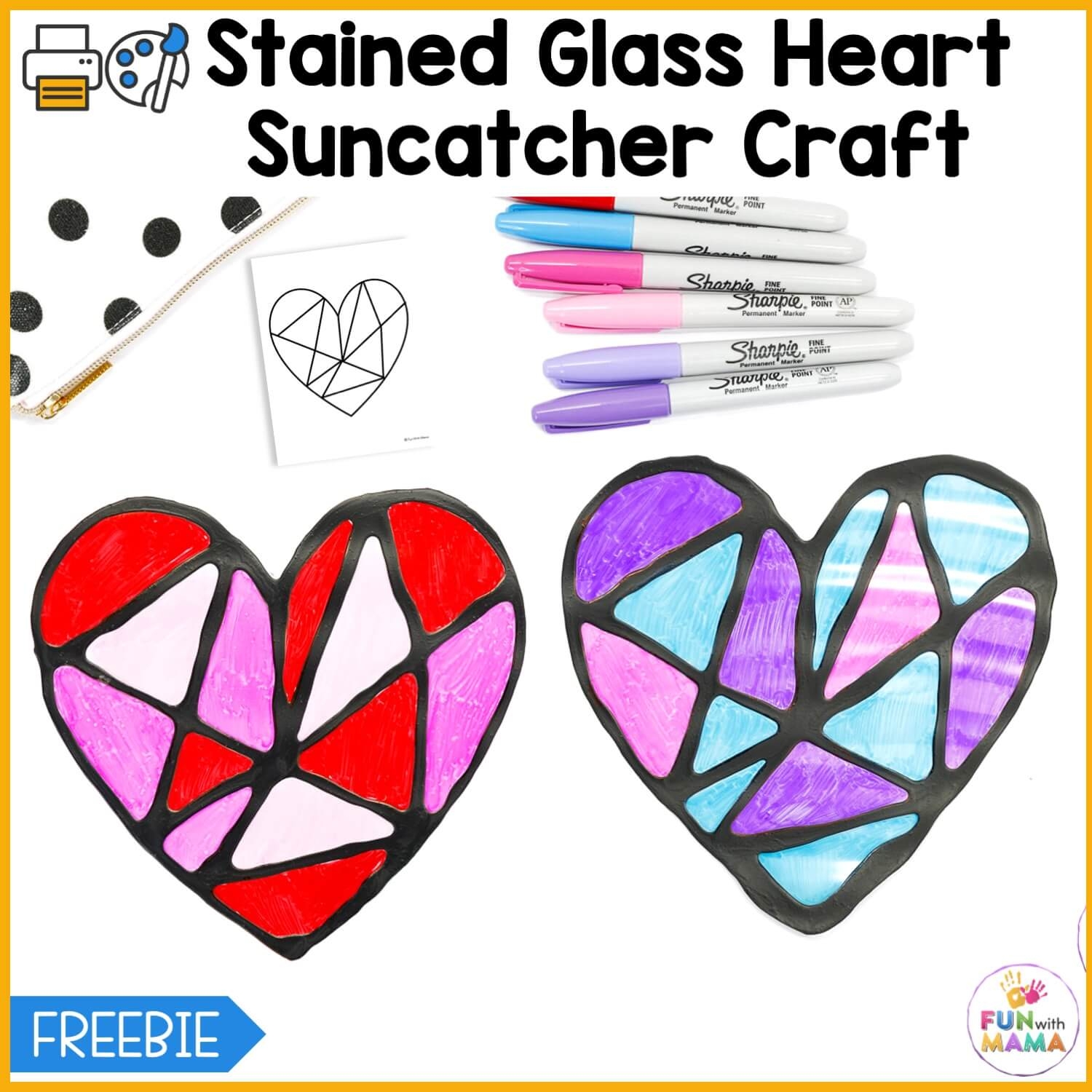 Stained Glass Heart Suncatcher Craft PRINTABLE